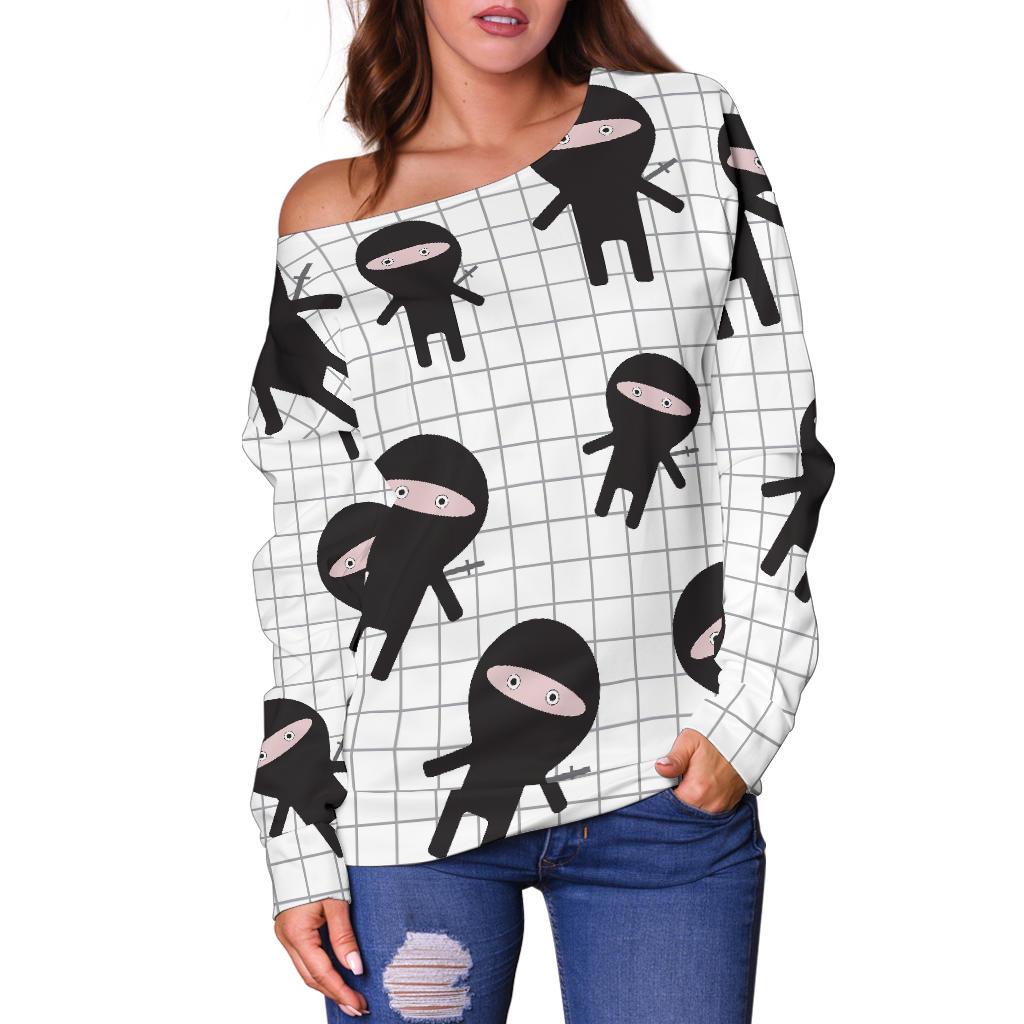 Ninja Pattern Print Women Off Shoulder Sweatshirt-grizzshop