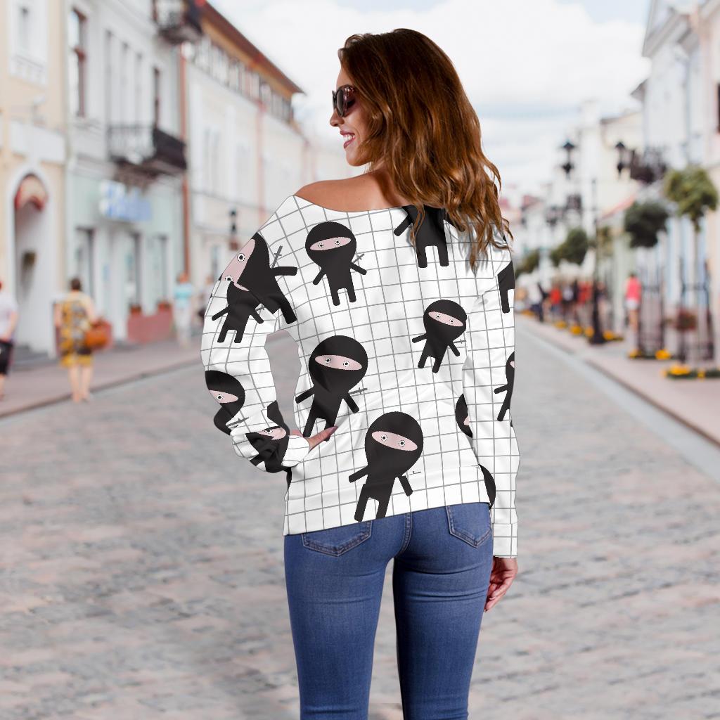 Ninja Pattern Print Women Off Shoulder Sweatshirt-grizzshop