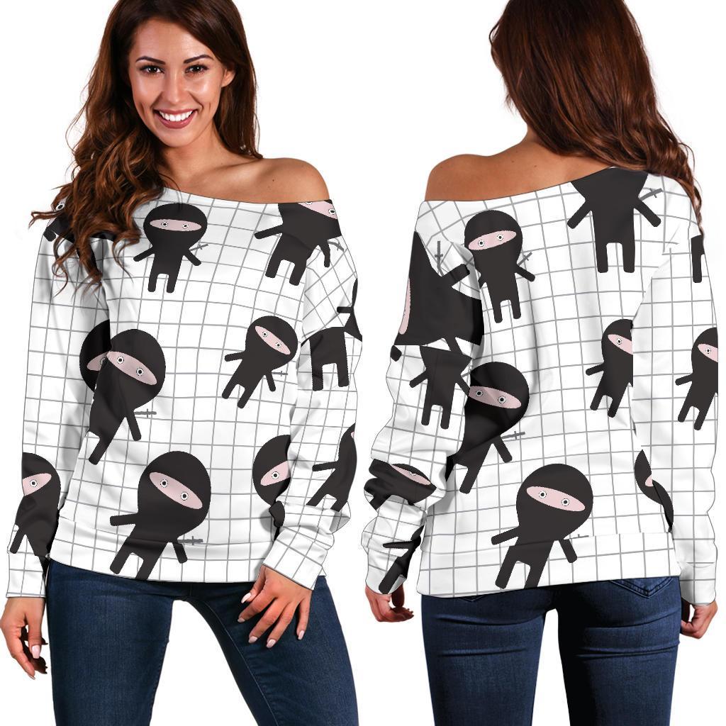 Ninja Pattern Print Women Off Shoulder Sweatshirt-grizzshop