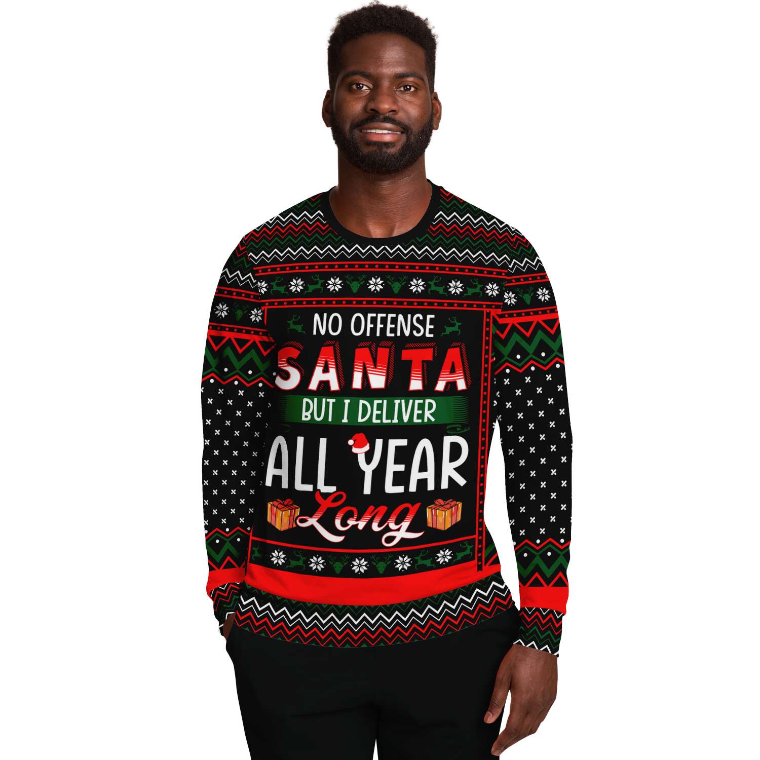 No Offense Santa But I Deliver All Year Long Postman Ugly Christmas Sweater-grizzshop