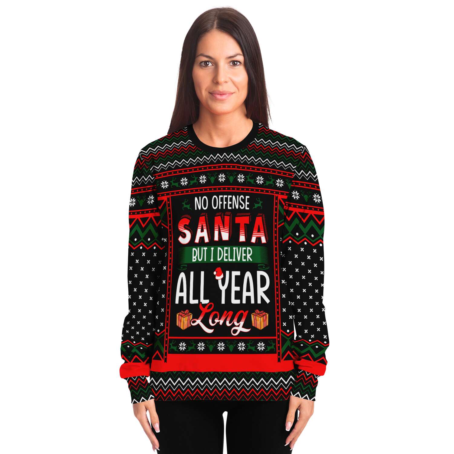 No Offense Santa But I Deliver All Year Long Postman Ugly Christmas Sweater-grizzshop