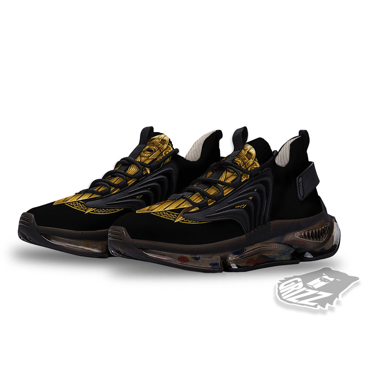 Norse God Odin Gold Viking Print Black Gym Shoes-grizzshop