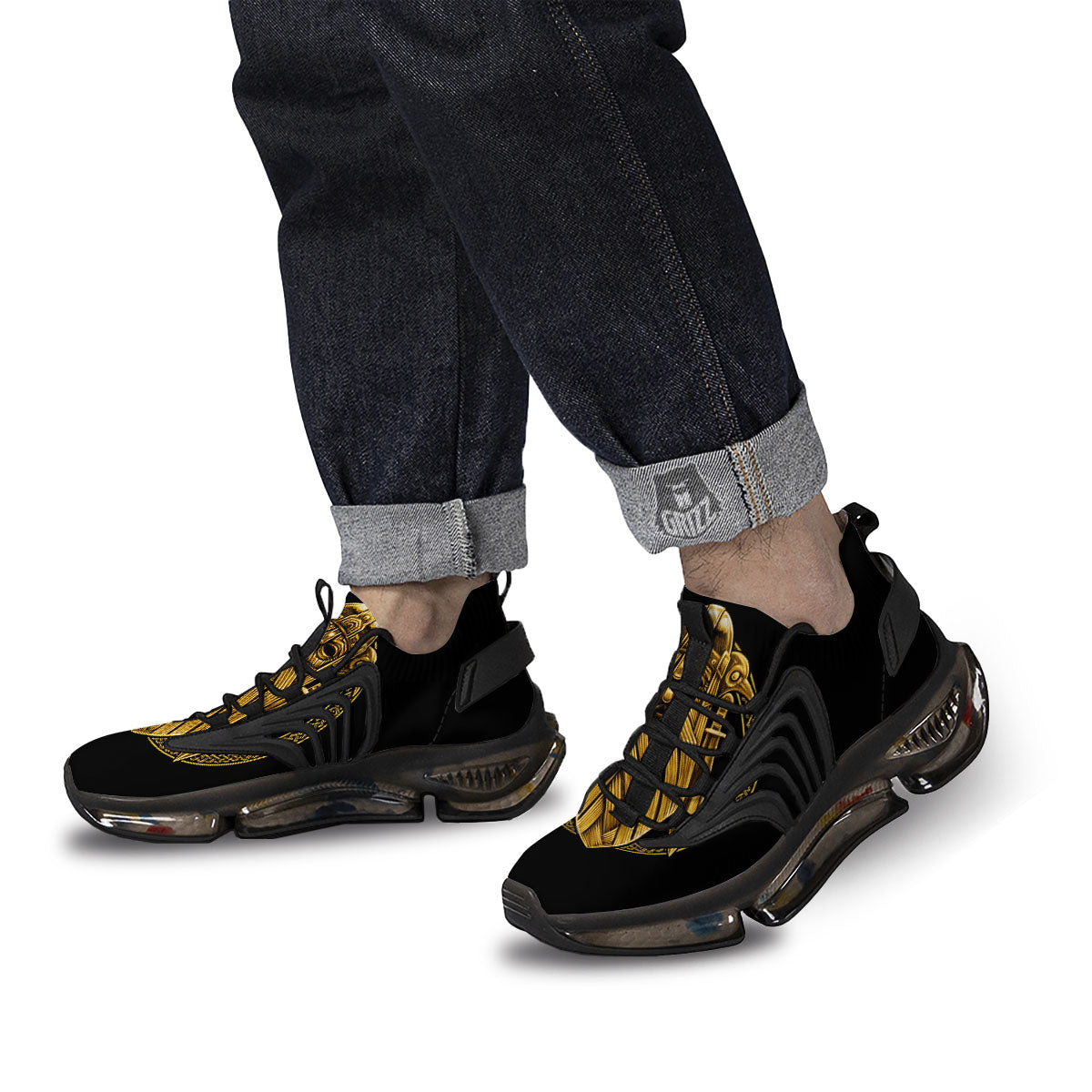 Norse God Odin Gold Viking Print Black Gym Shoes-grizzshop