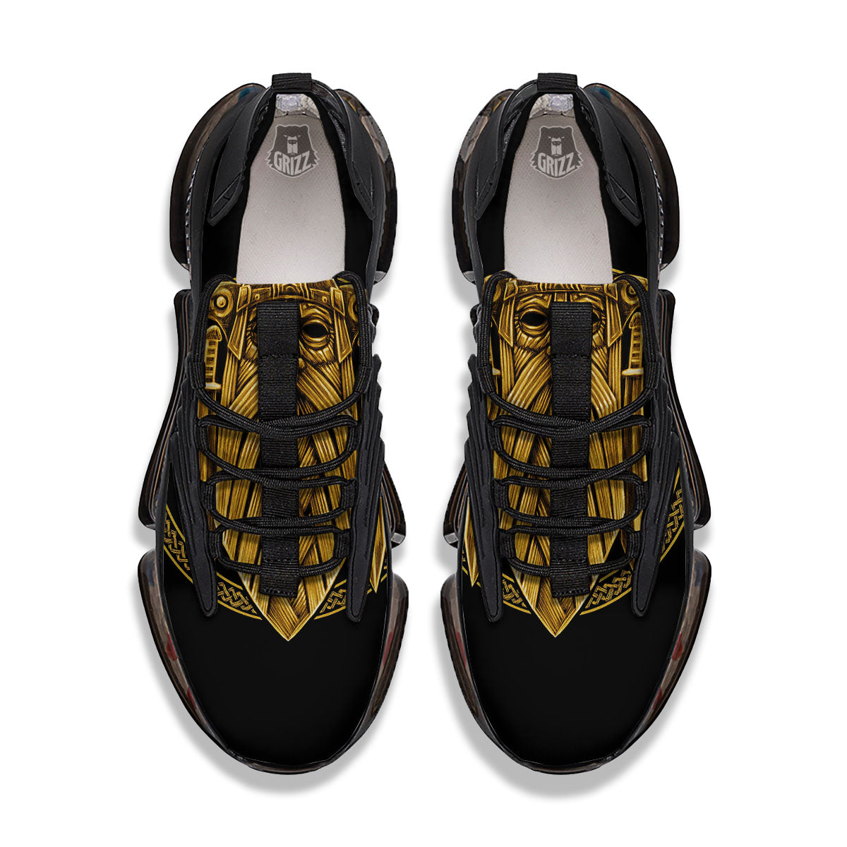 Norse God Odin Gold Viking Print Black Gym Shoes-grizzshop