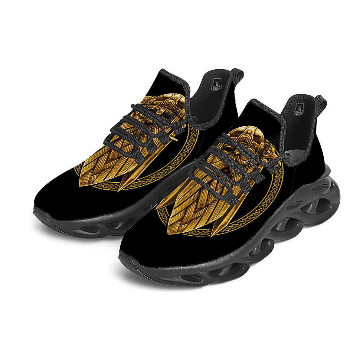Norse God Odin Gold Viking Print Black Running Shoes-grizzshop
