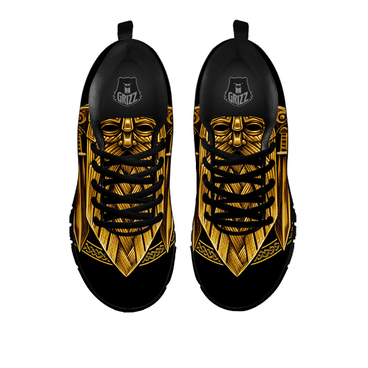 Norse God Odin Gold Viking Print Black Sneaker-grizzshop
