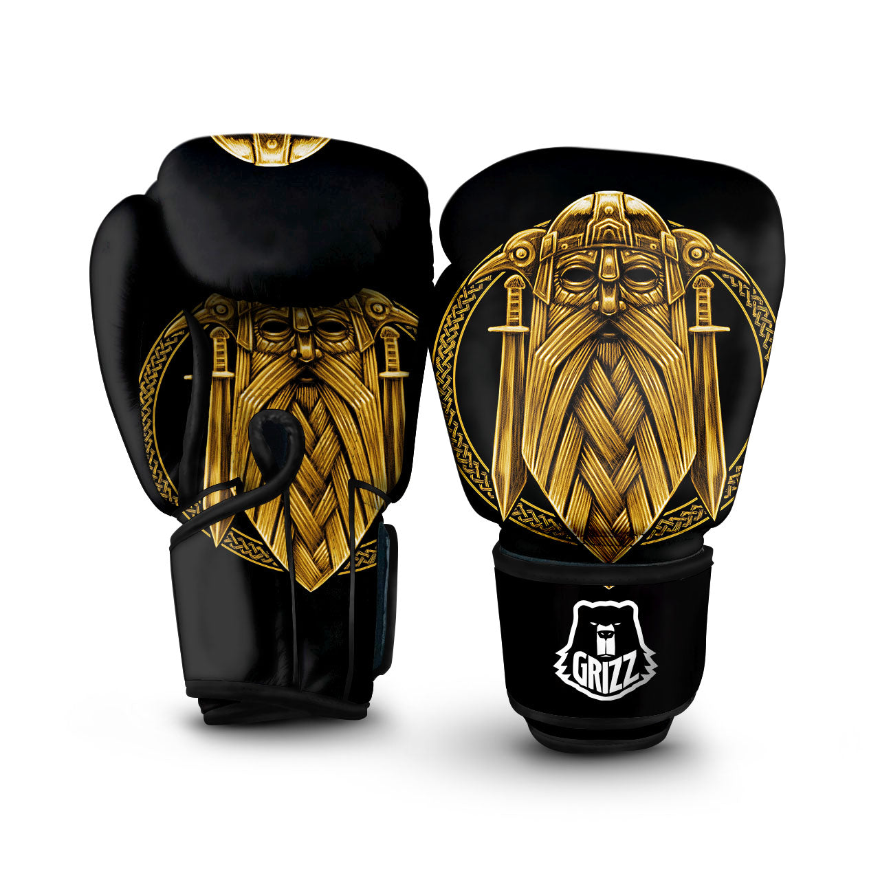 Norse God Odin Gold Viking Print Boxing Gloves-grizzshop