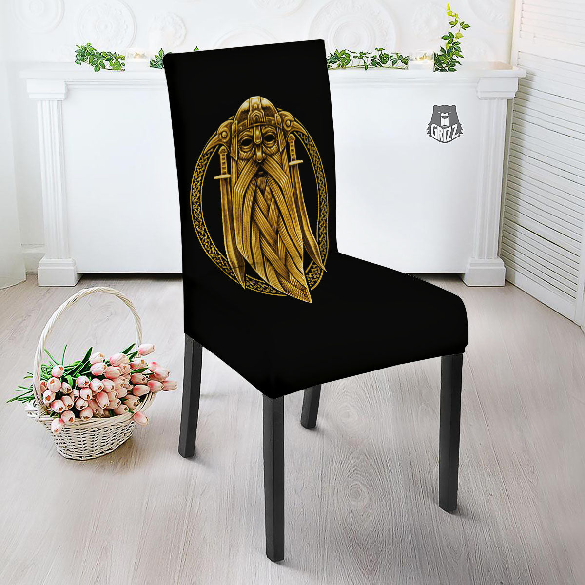 Norse God Odin Gold Viking Print Dining Chair Slipcover-grizzshop
