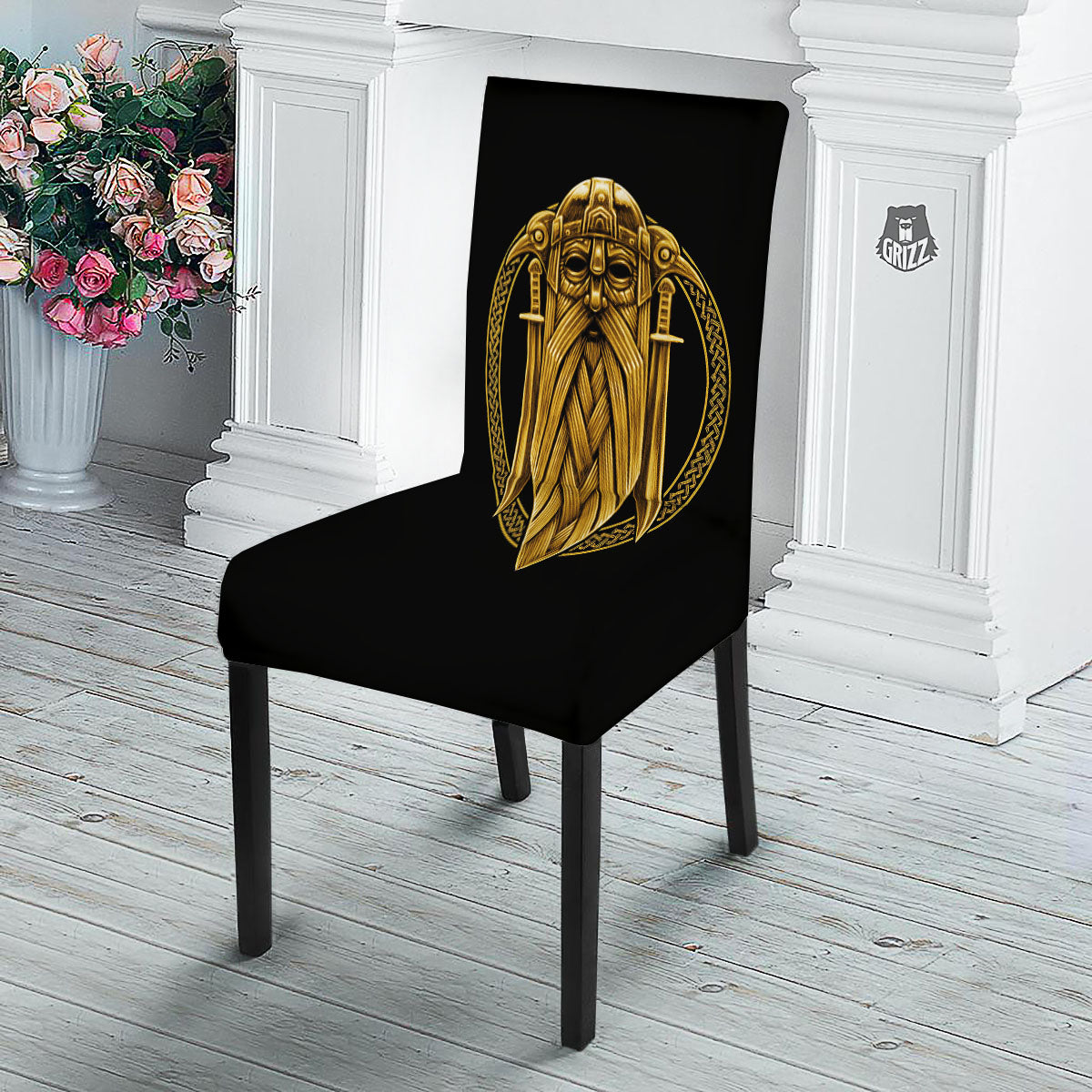 Norse God Odin Gold Viking Print Dining Chair Slipcover-grizzshop