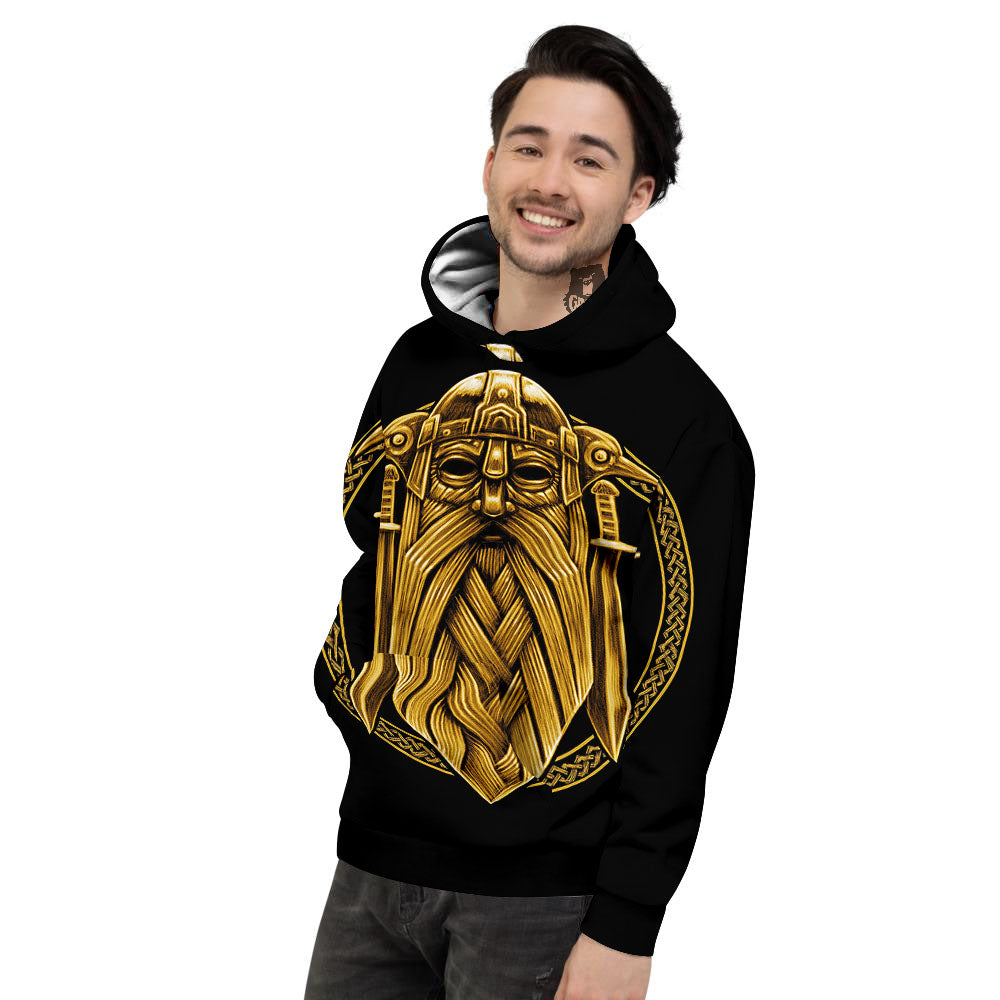 Norse God Odin Gold Viking Print Men's Hoodie-grizzshop