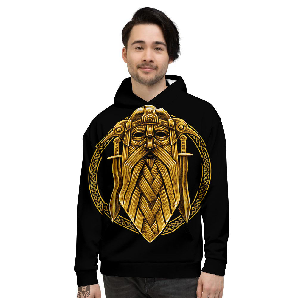 Norse God Odin Gold Viking Print Men's Hoodie-grizzshop