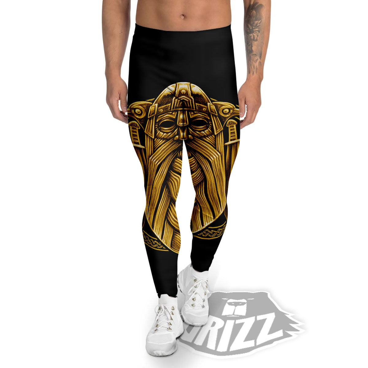 Norse God Odin Gold Viking Print Men's Leggings-grizzshop