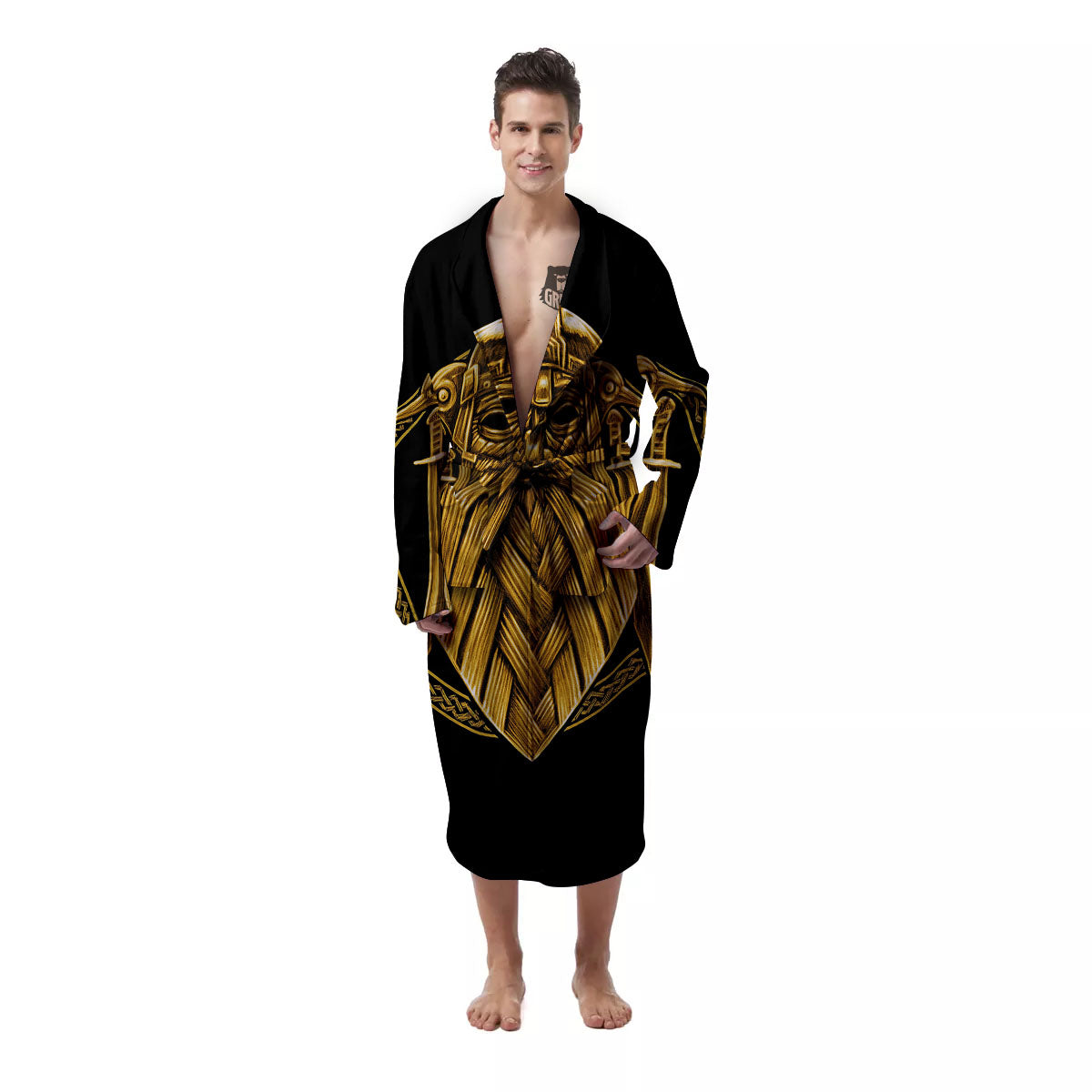 Norse God Odin Gold Viking Print Men's Robe-grizzshop