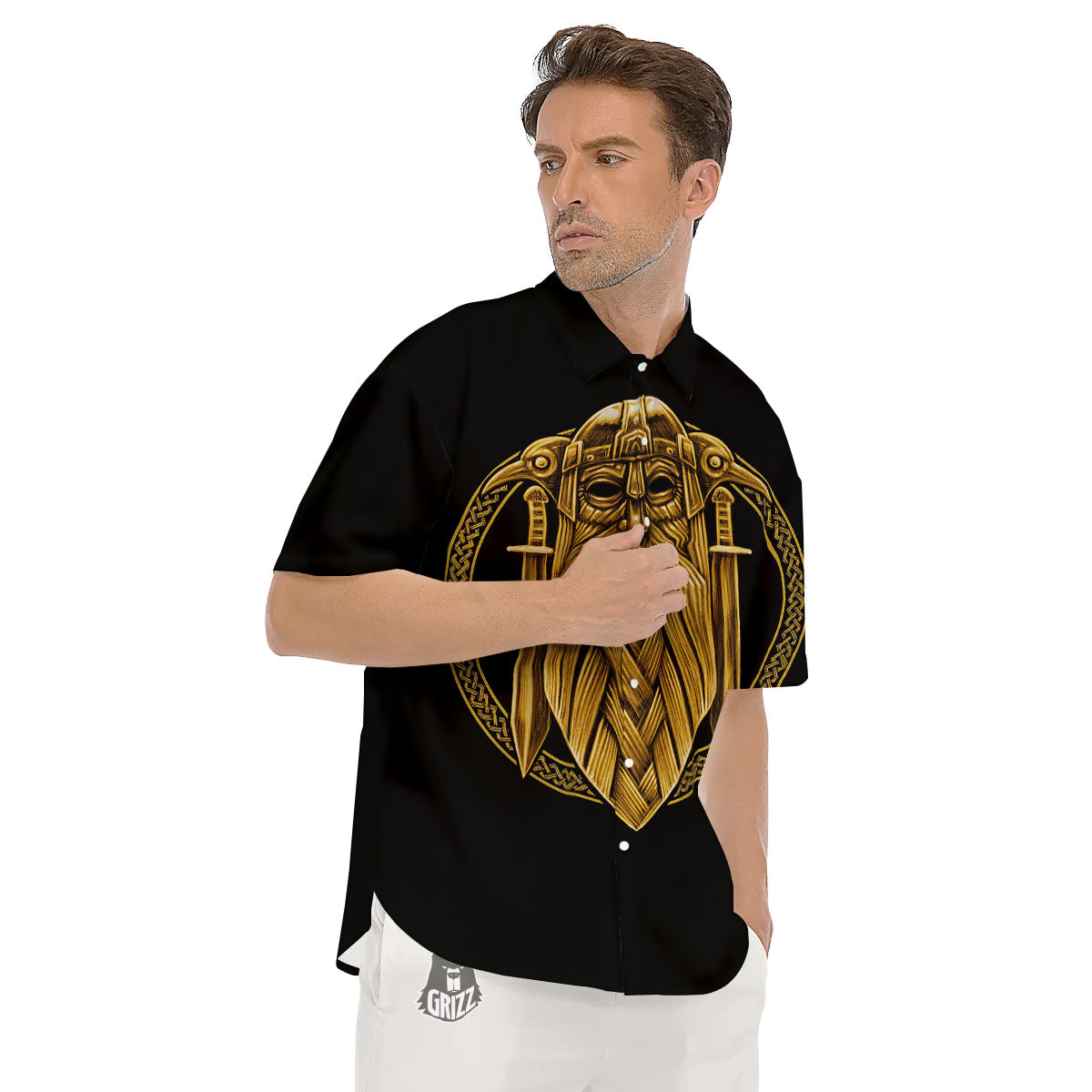 Norse God Odin Gold Viking Print Men's Short Sleeve Shirts-grizzshop