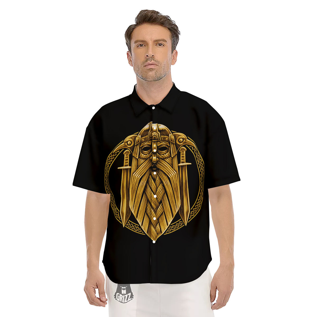 Norse God Odin Gold Viking Print Men's Short Sleeve Shirts-grizzshop