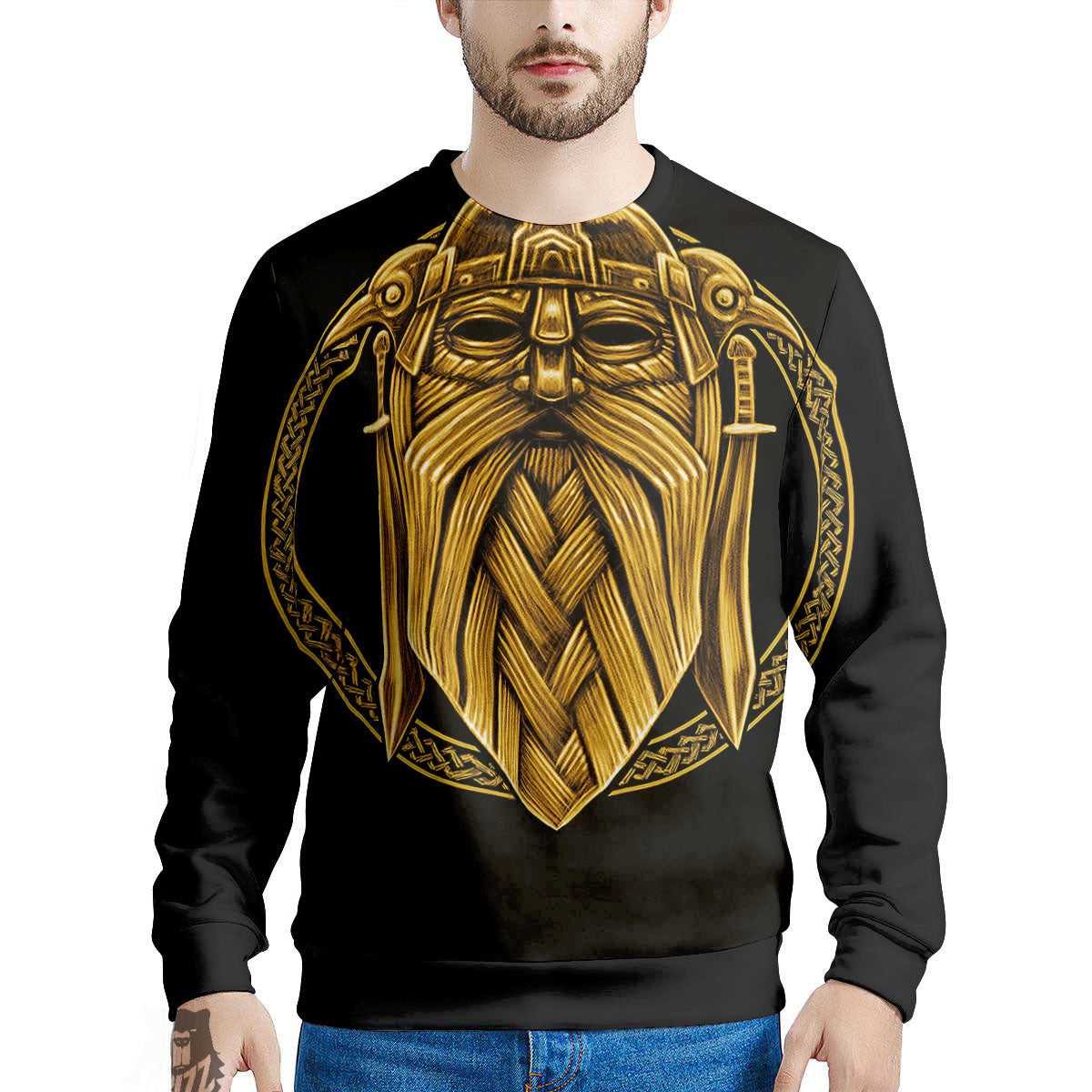 Norse God Odin Gold Viking Print Men's Sweatshirt-grizzshop