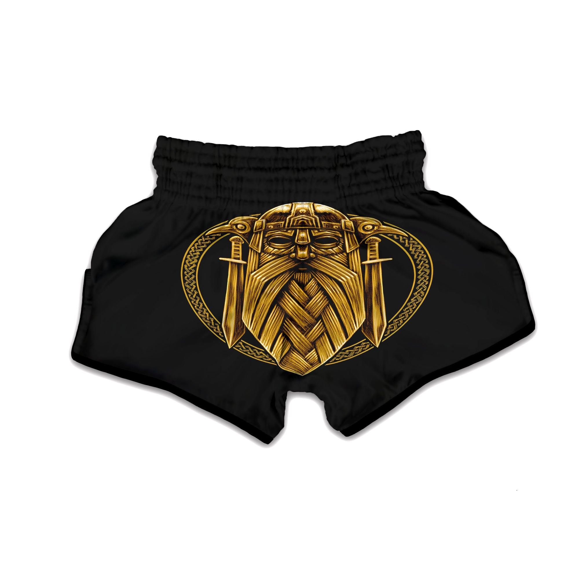 Norse God Odin Gold Viking Print Muay Thai Boxing Shorts-grizzshop