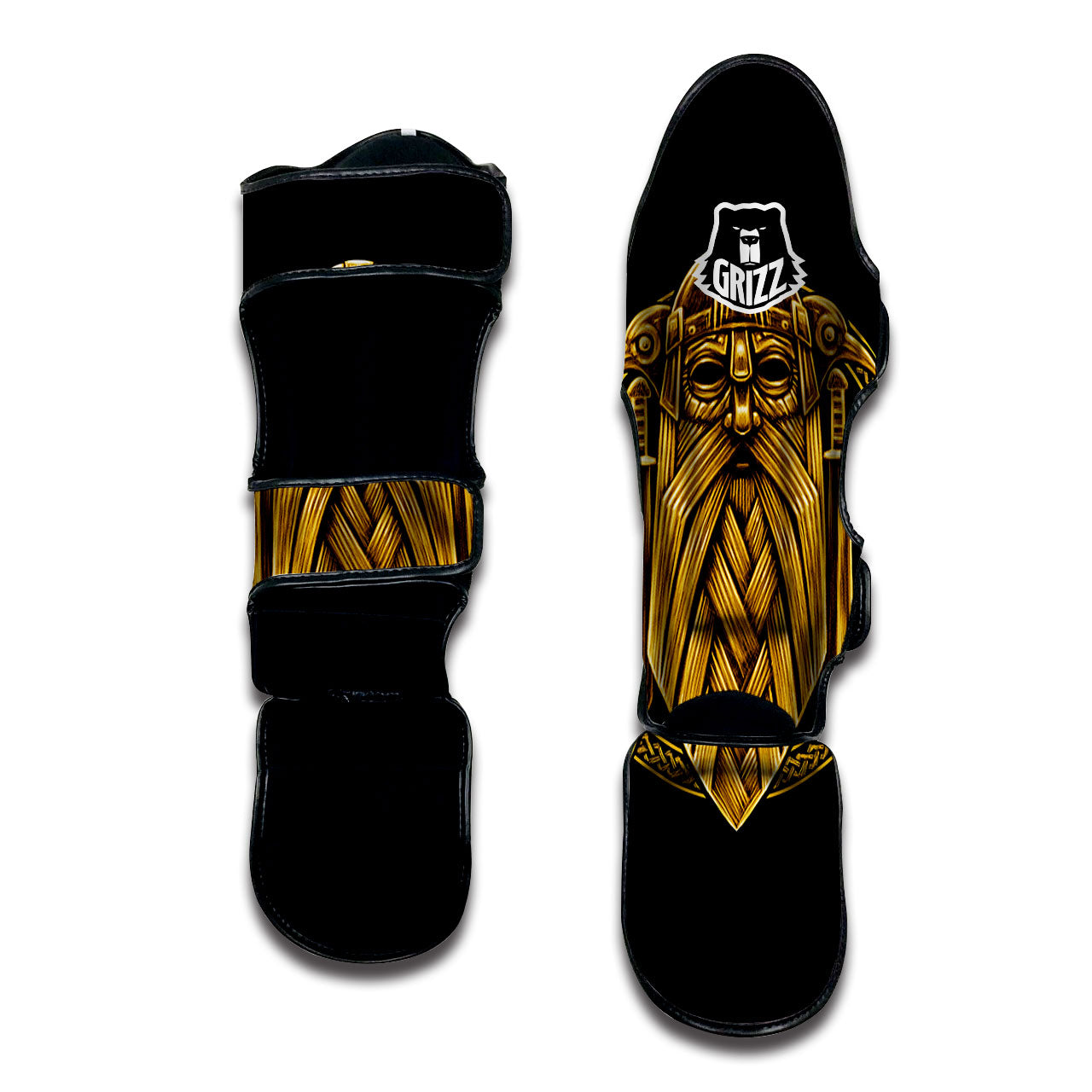 Norse God Odin Gold Viking Print Muay Thai Shin Guards-grizzshop