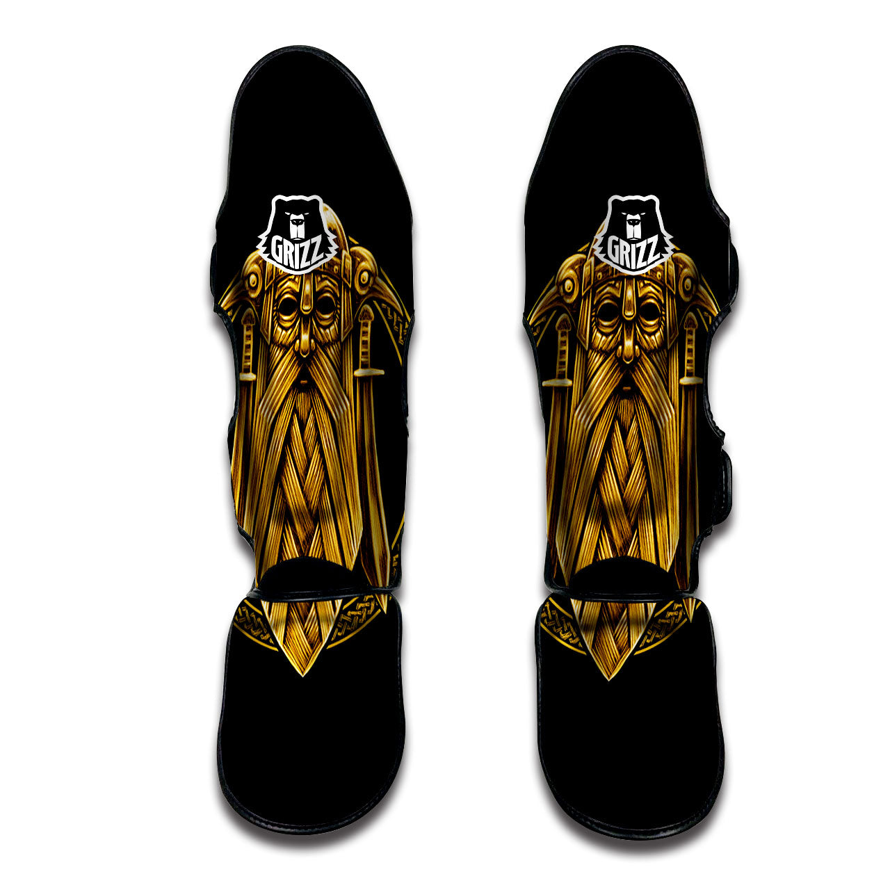 Norse God Odin Gold Viking Print Muay Thai Shin Guards-grizzshop