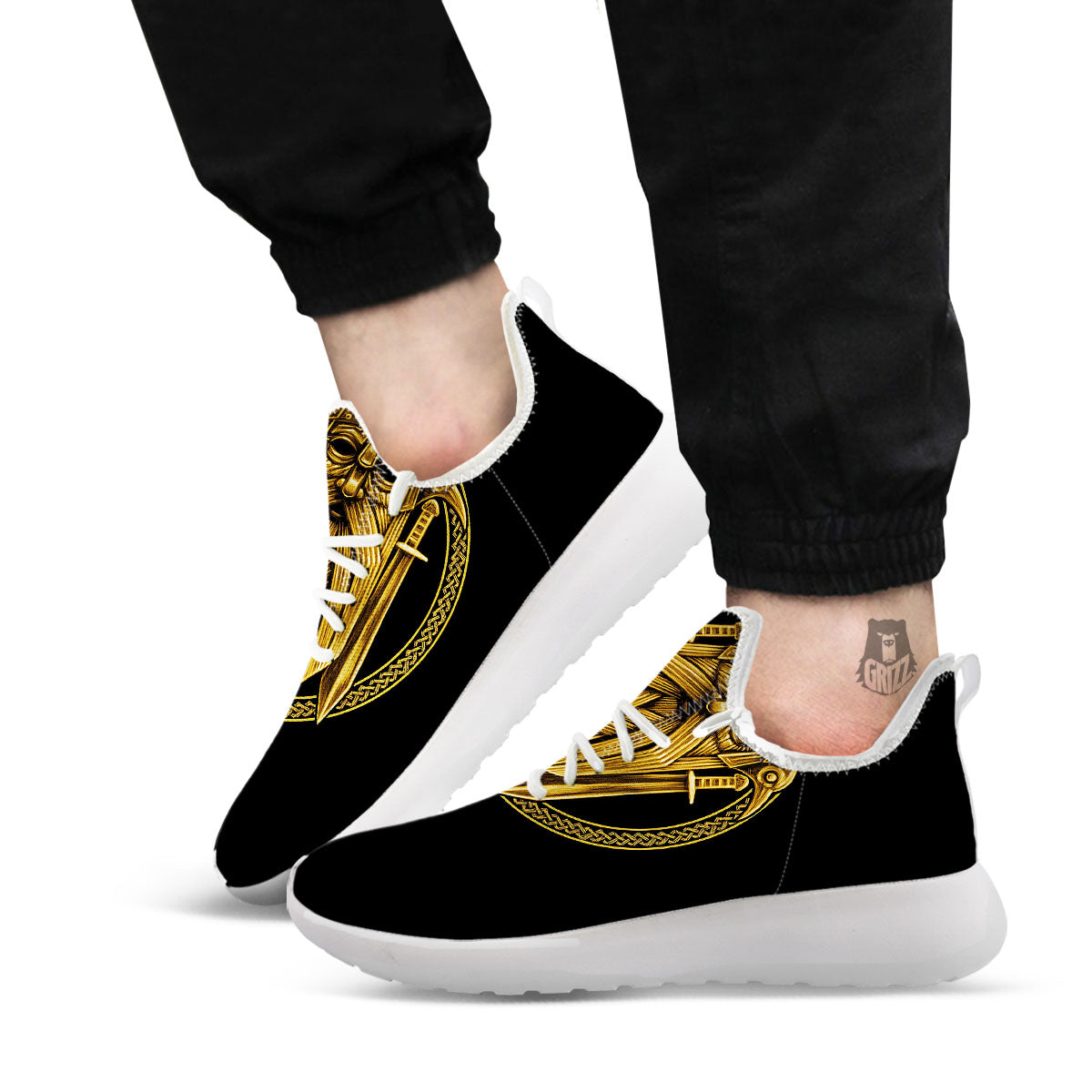 Norse God Odin Gold Viking Print White Athletic Shoes-grizzshop