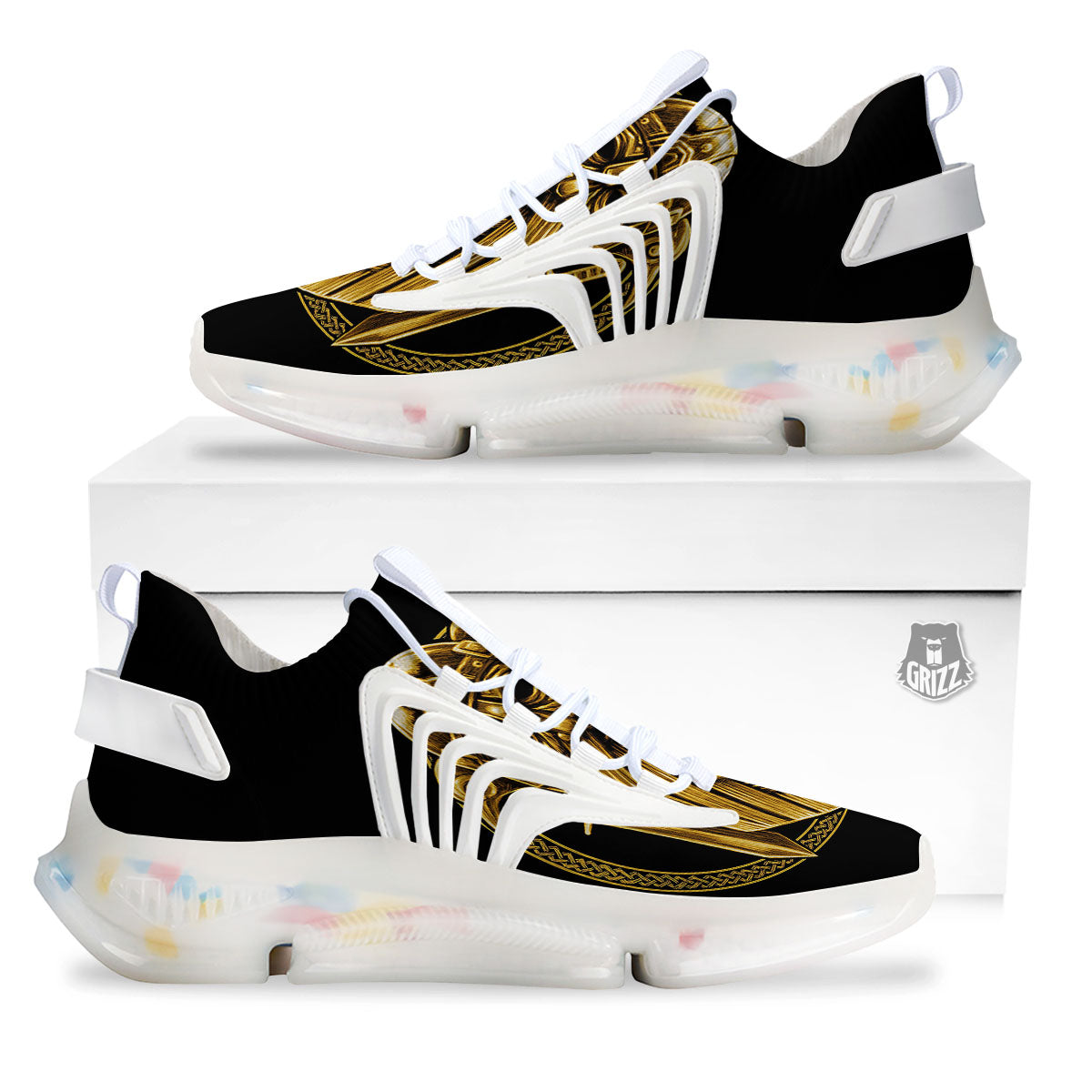 Norse God Odin Gold Viking Print White Gym Shoes-grizzshop