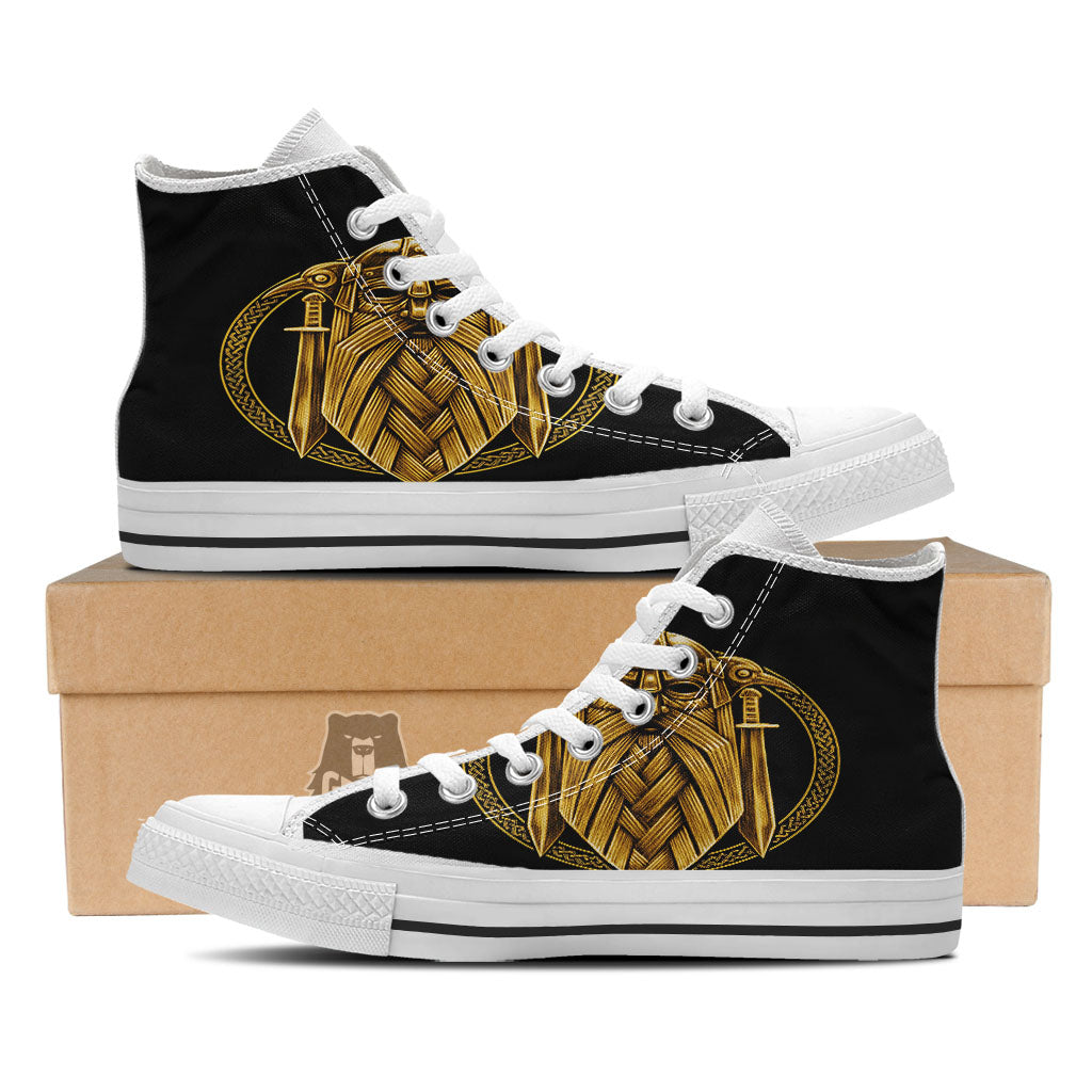 Norse God Odin Gold Viking Print White High Top Shoes-grizzshop