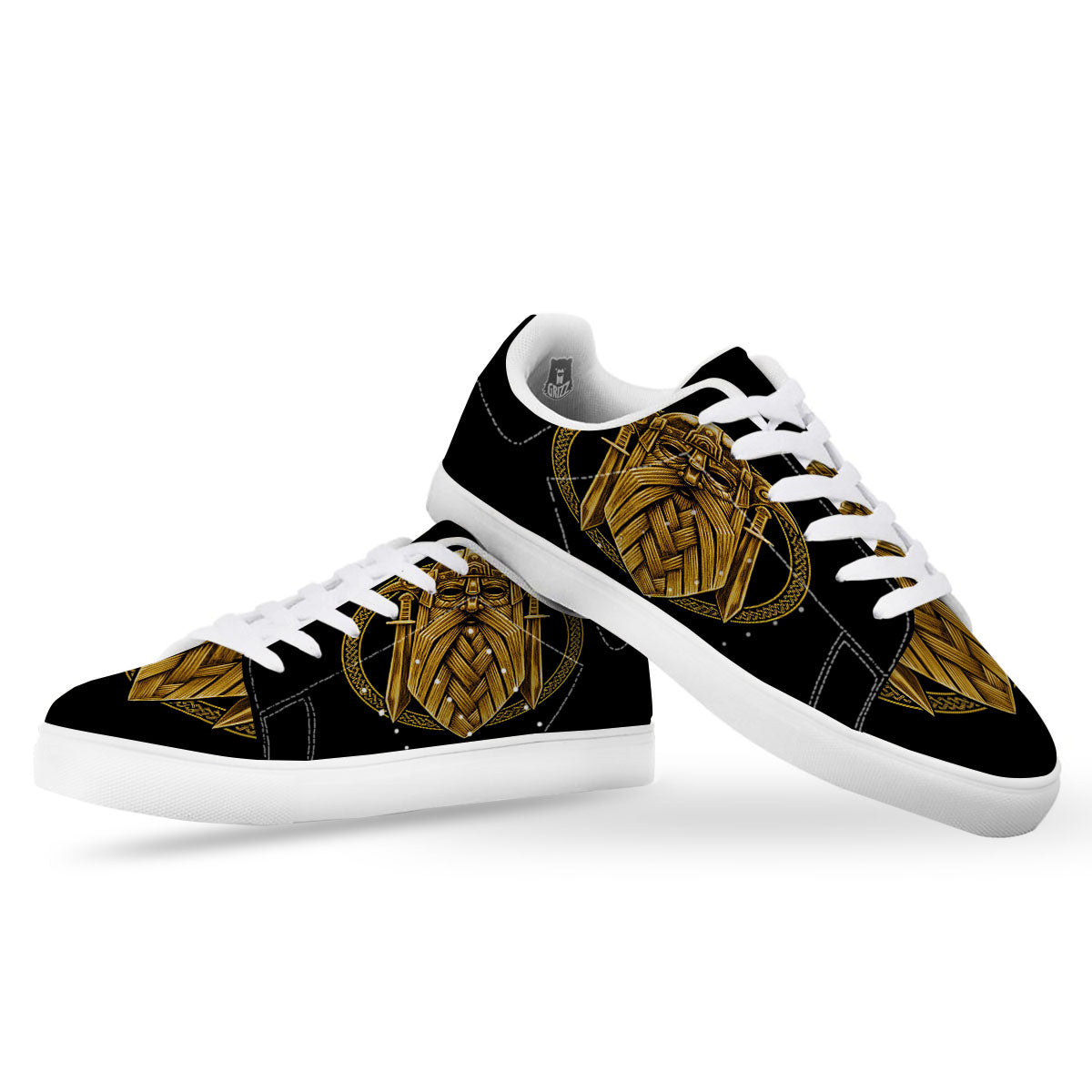 Norse God Odin Gold Viking Print White Low Top Sneakers-grizzshop