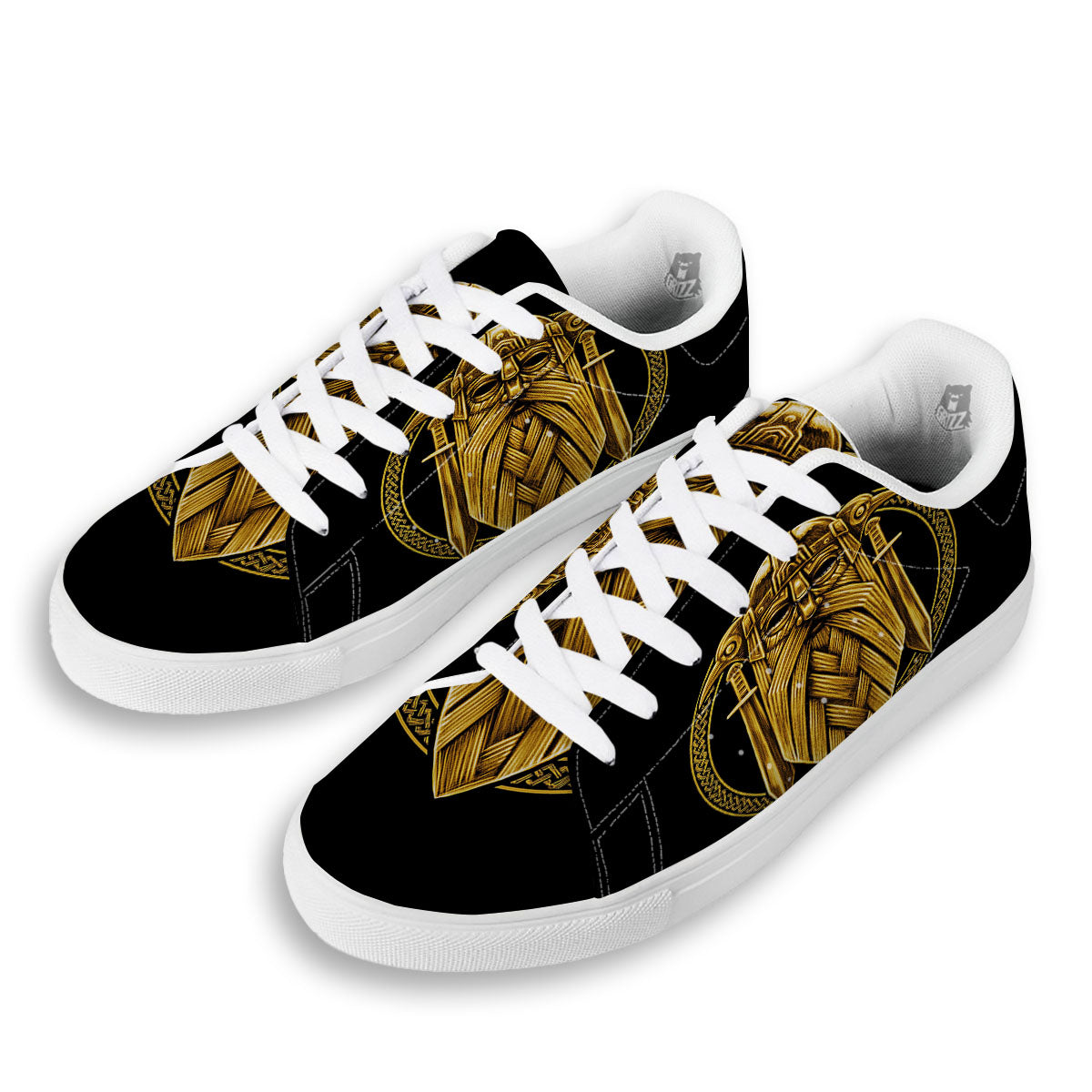 Norse God Odin Gold Viking Print White Low Top Sneakers-grizzshop