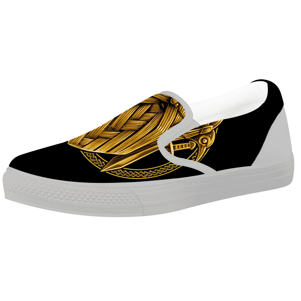 Norse God Odin Gold Viking Print White Slip On Shoes-grizzshop