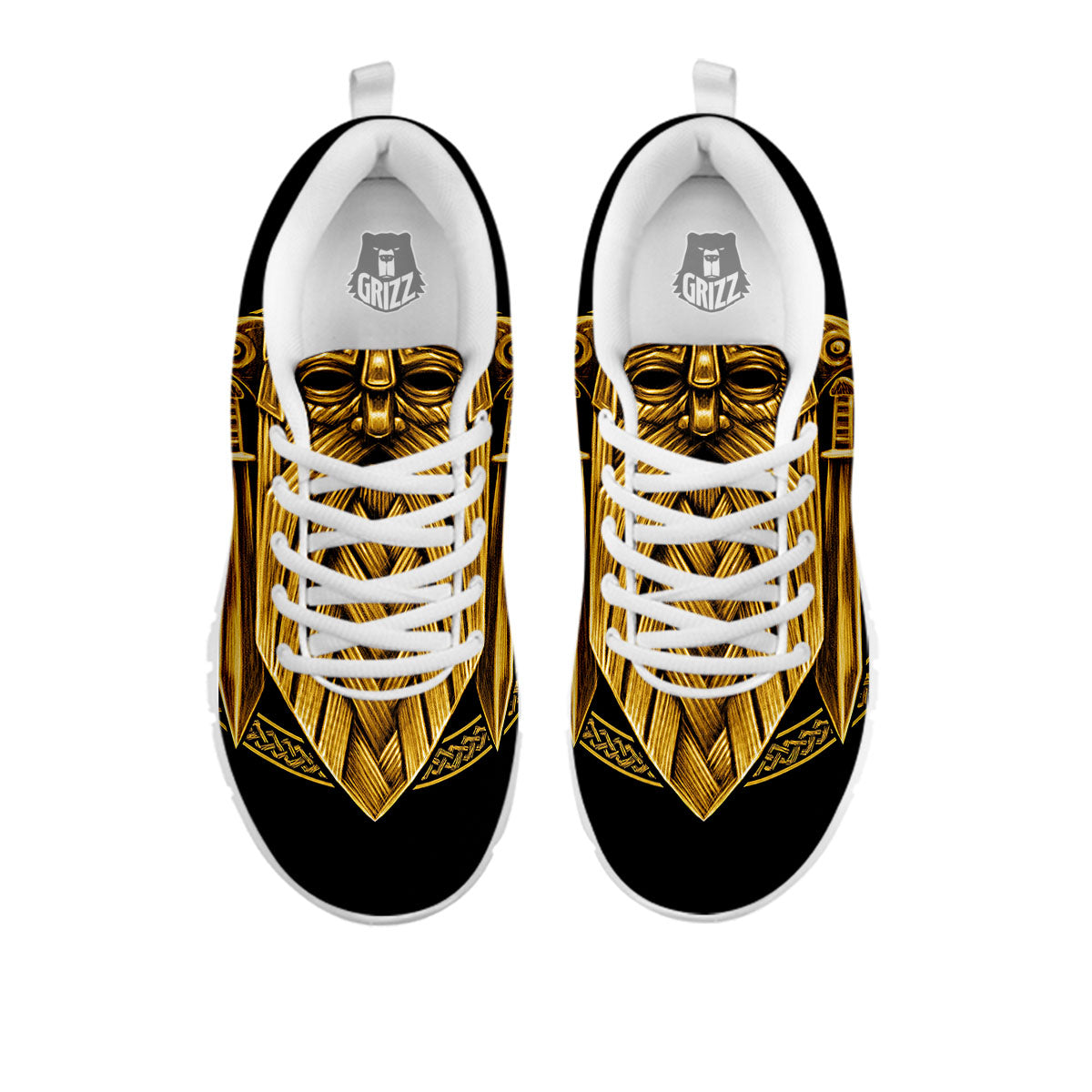 Norse God Odin Gold Viking Print White Sneaker-grizzshop