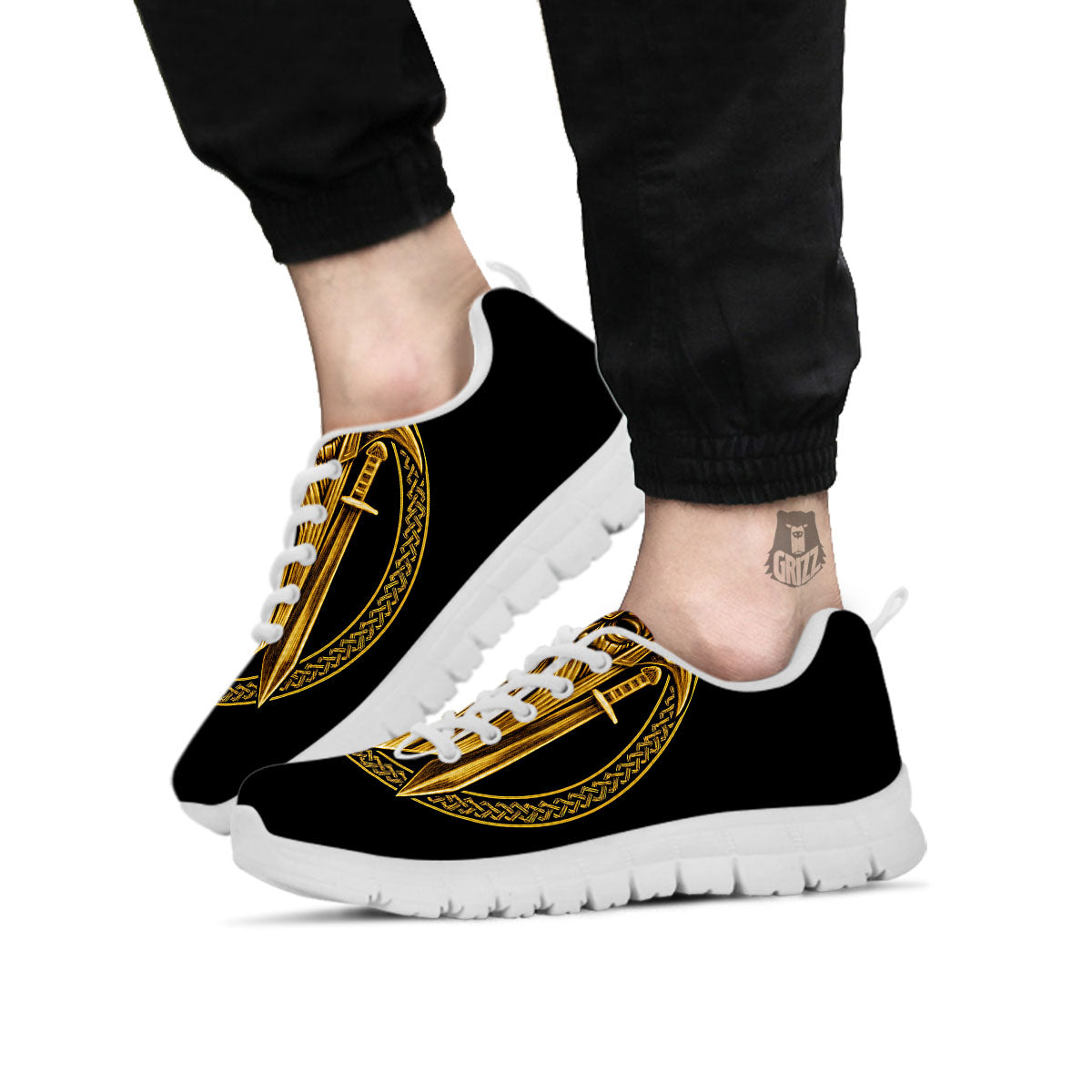 Norse God Odin Gold Viking Print White Sneaker-grizzshop