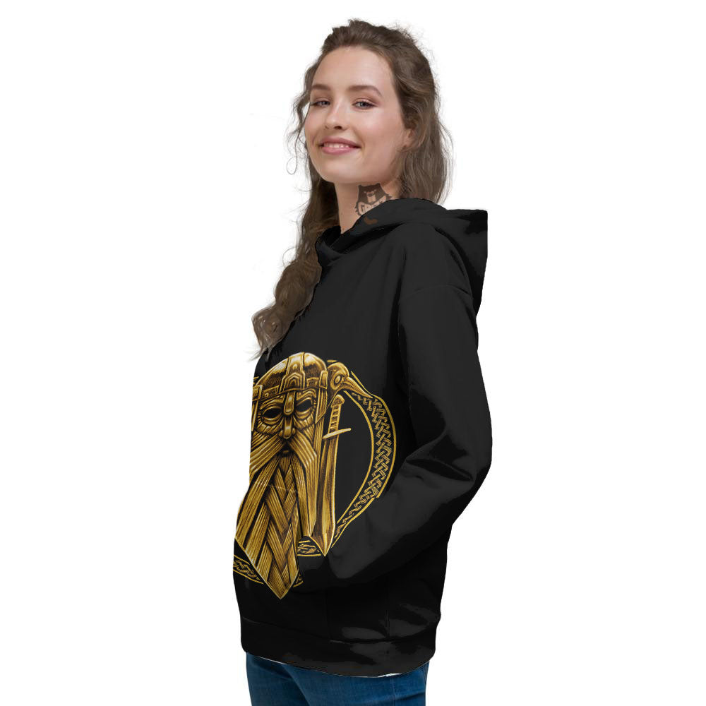 Norse God Odin Gold Viking Print Women's Hoodie-grizzshop