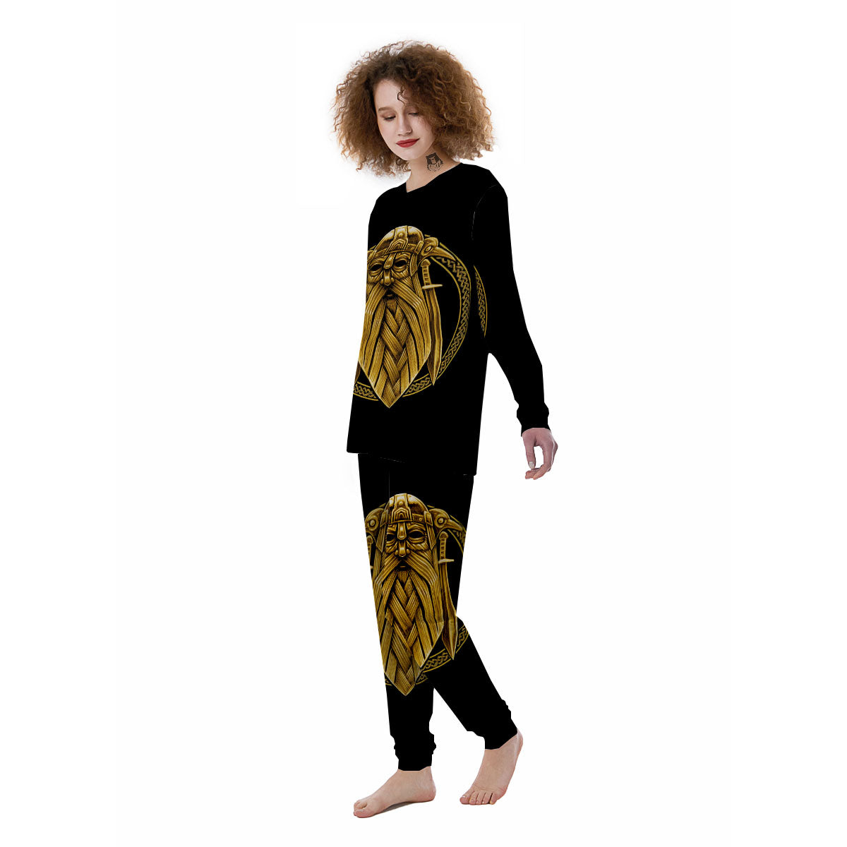 Norse God Odin Gold Viking Print Women's Pajamas-grizzshop