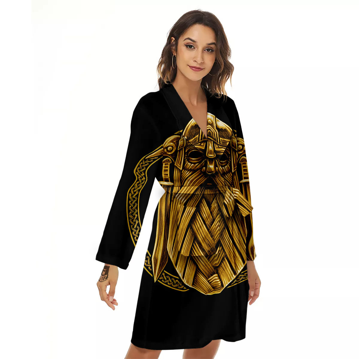 Norse God Odin Gold Viking Print Women's Robe-grizzshop