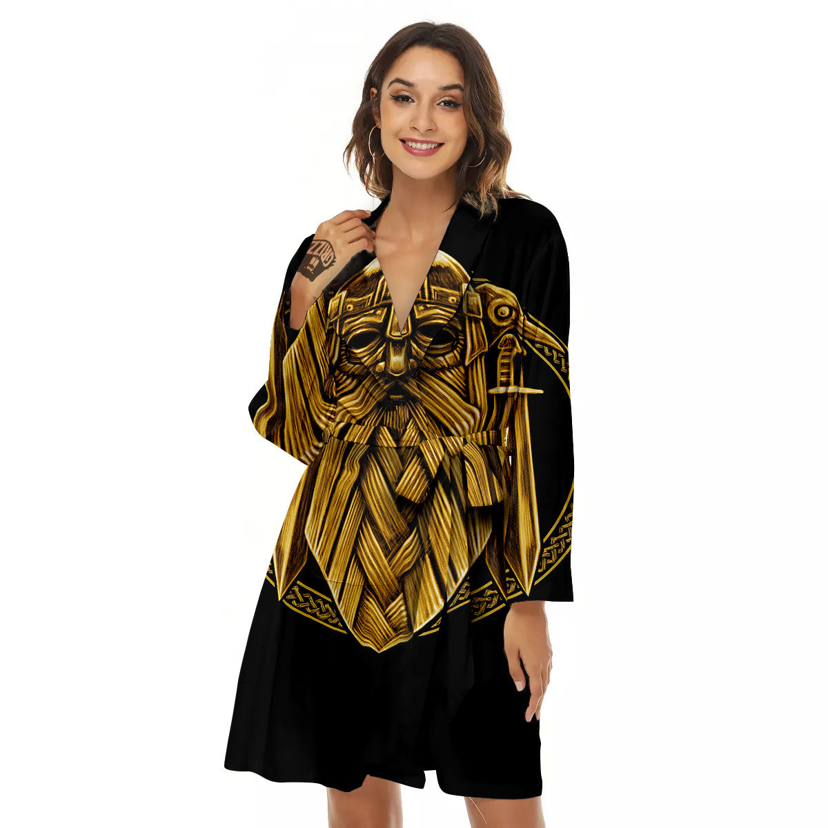 Norse God Odin Gold Viking Print Women's Robe-grizzshop