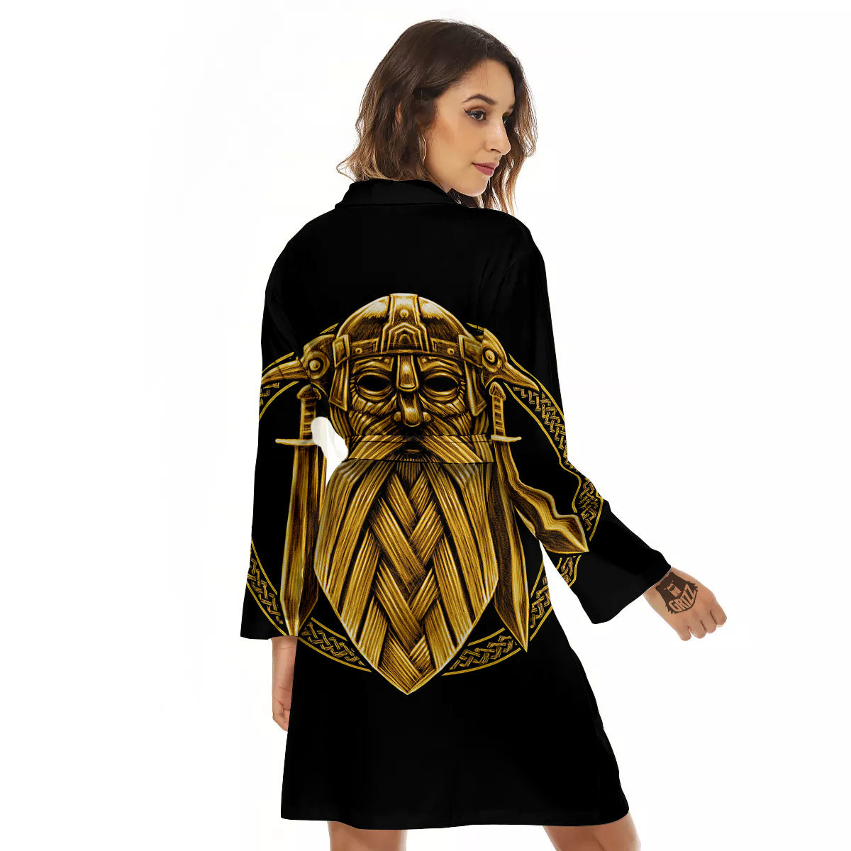 Norse God Odin Gold Viking Print Women's Robe-grizzshop