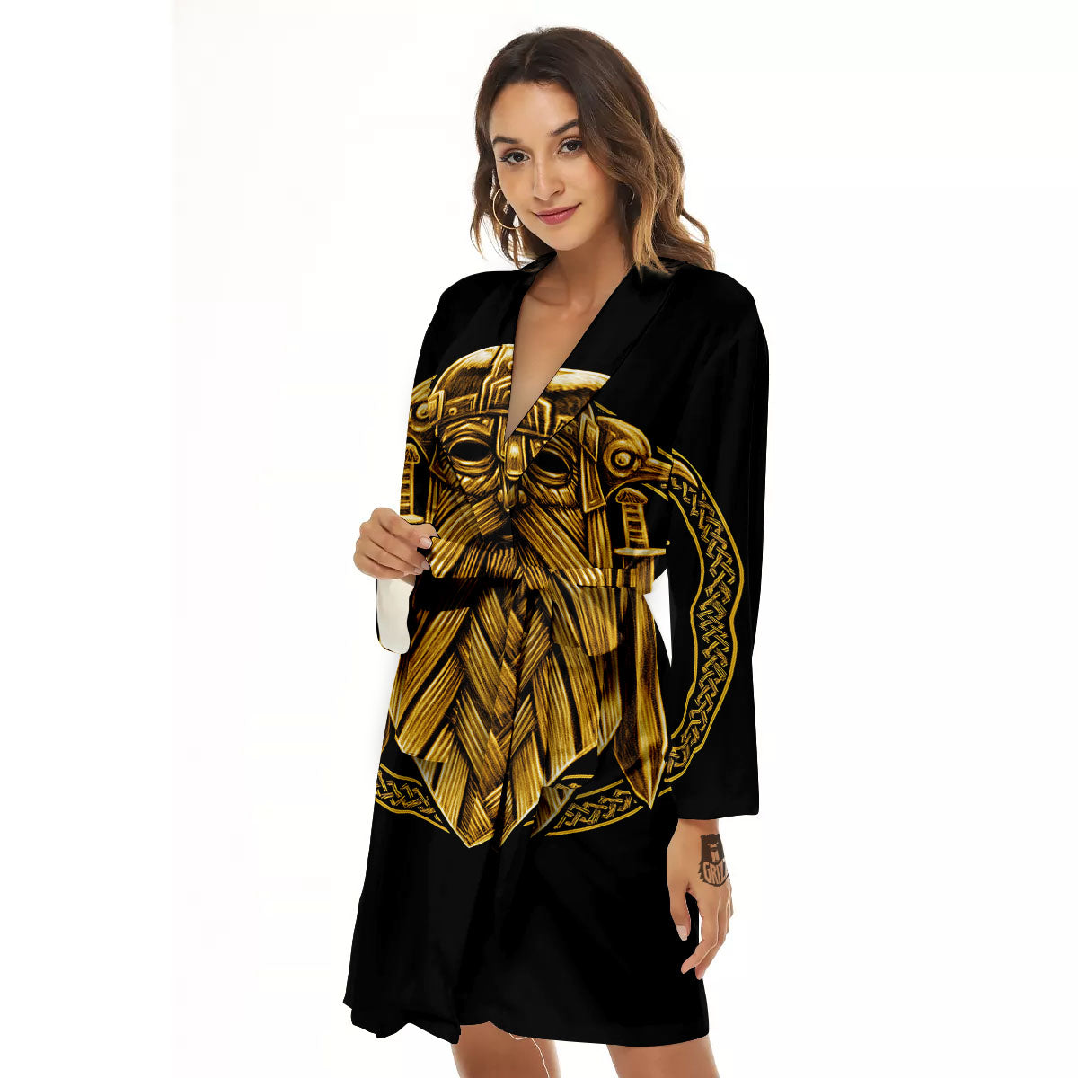 Norse God Odin Gold Viking Print Women's Robe-grizzshop