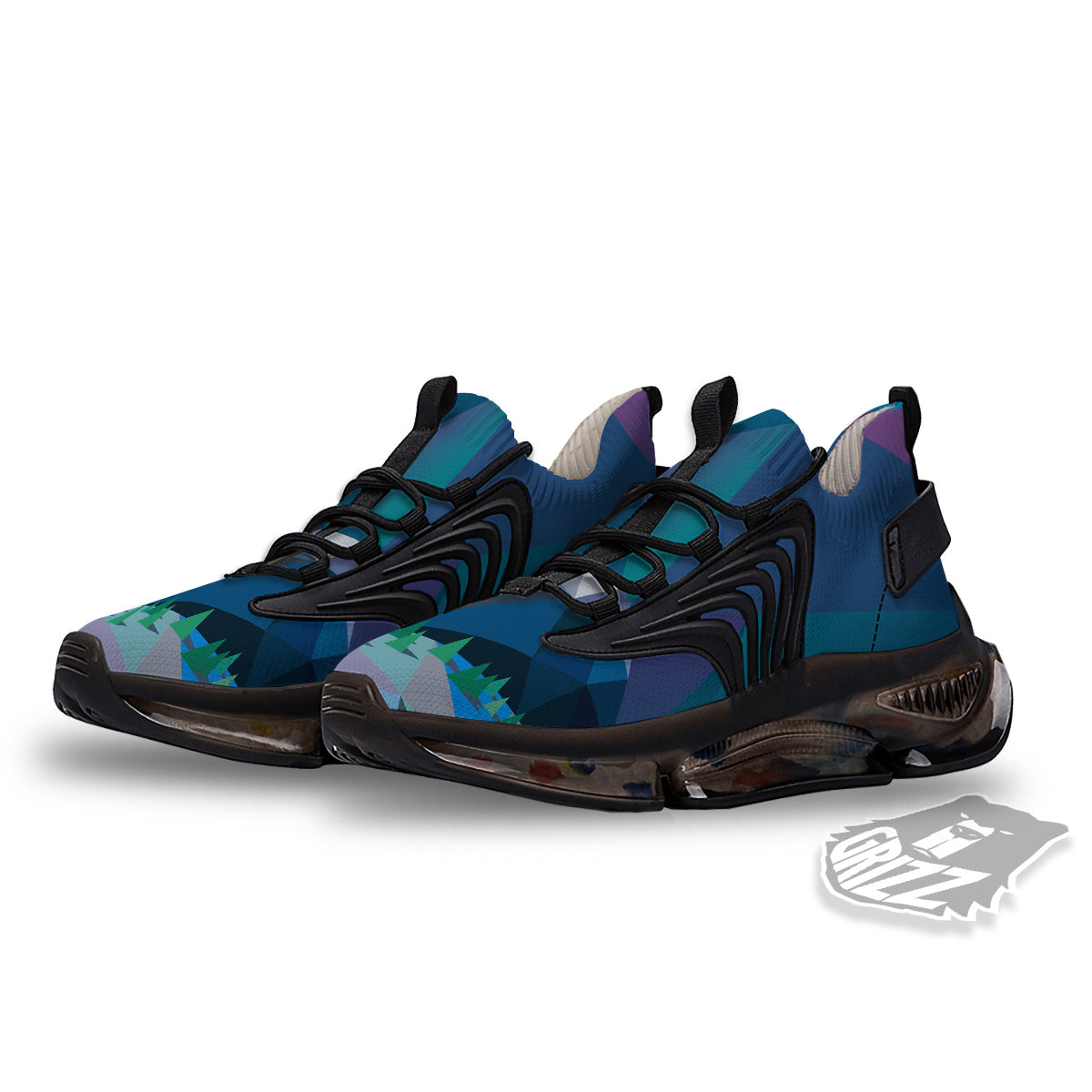 Northern Lights Geometric Polygonal Print Black Gym Shoes-grizzshop