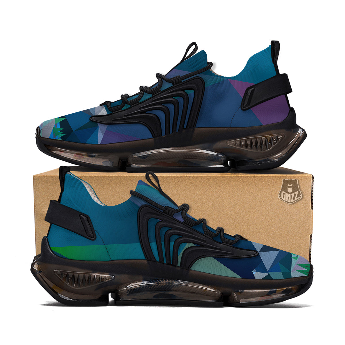 Northern Lights Geometric Polygonal Print Black Gym Shoes-grizzshop