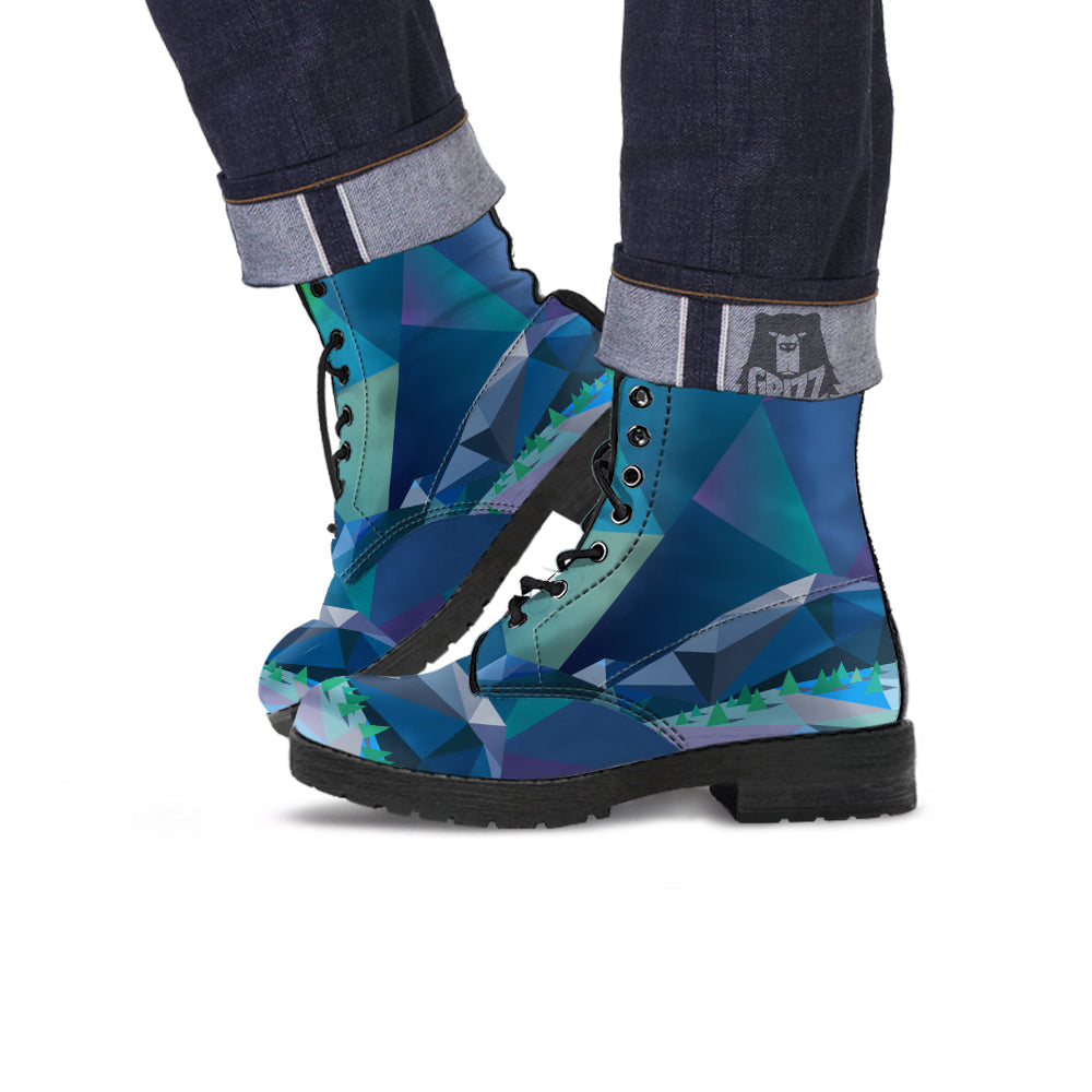 Northern Lights Geometric Polygonal Print Leather Boots-grizzshop