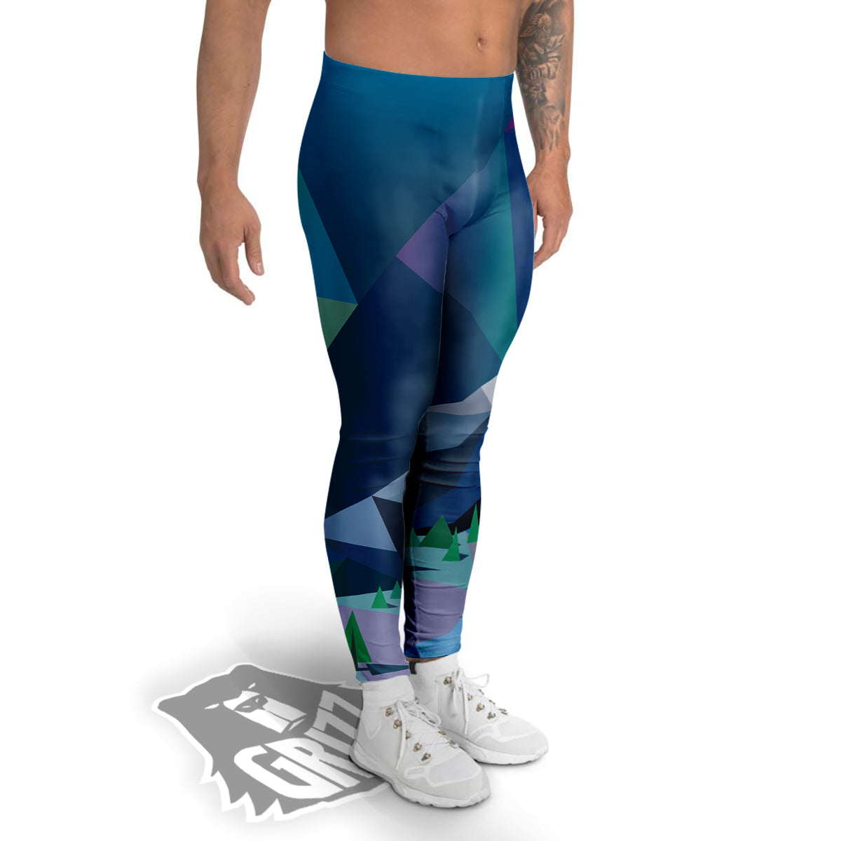 Northern Lights Geometric Polygonal Print Men's Leggings-grizzshop