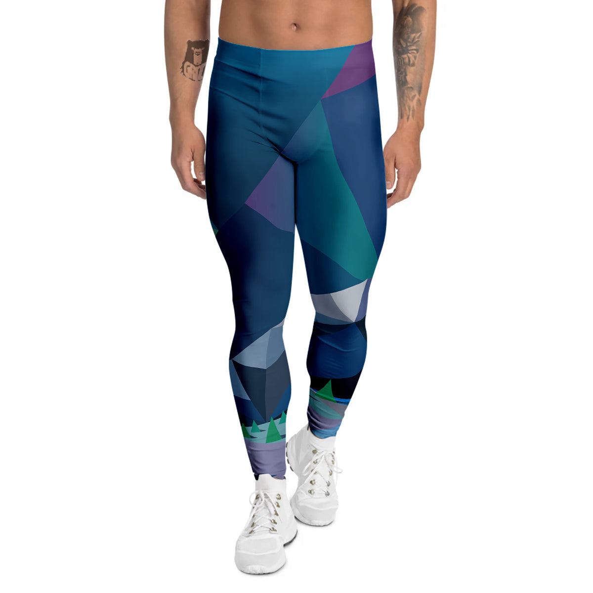 Northern Lights Geometric Polygonal Print Men's Leggings-grizzshop