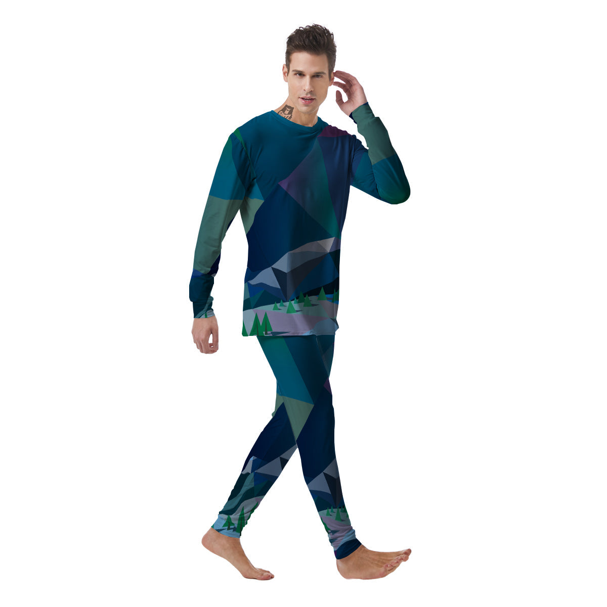 Northern Lights Geometric Polygonal Print Men's Pajamas-grizzshop