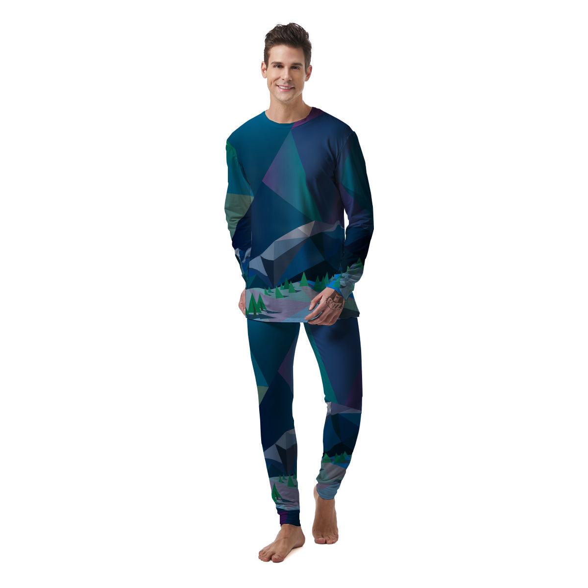 Northern Lights Geometric Polygonal Print Men's Pajamas-grizzshop