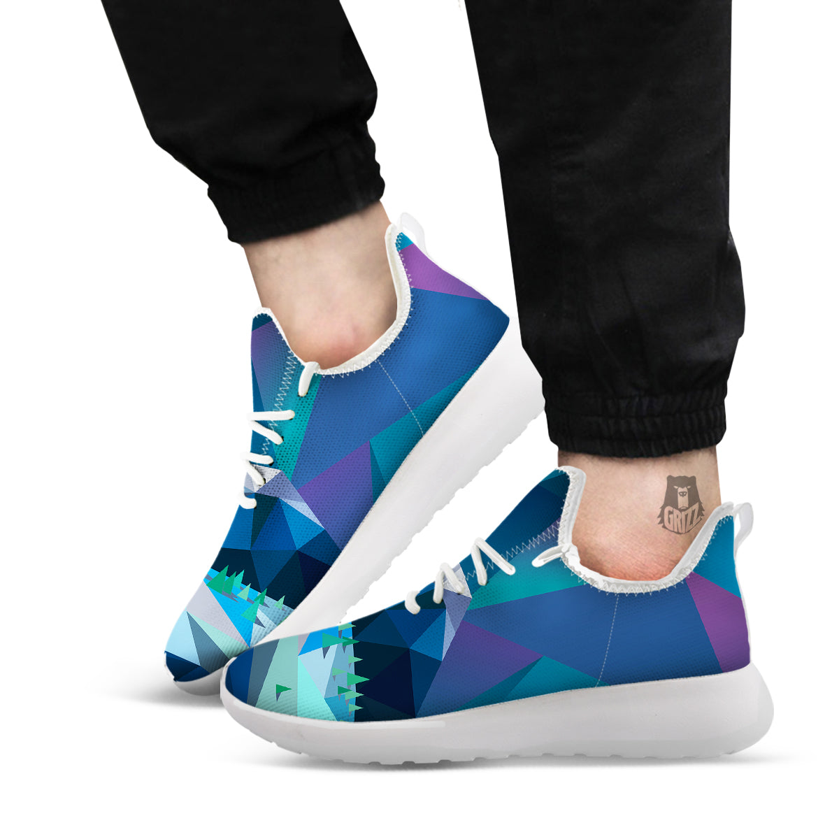 Northern Lights Geometric Polygonal Print White Athletic Shoes-grizzshop