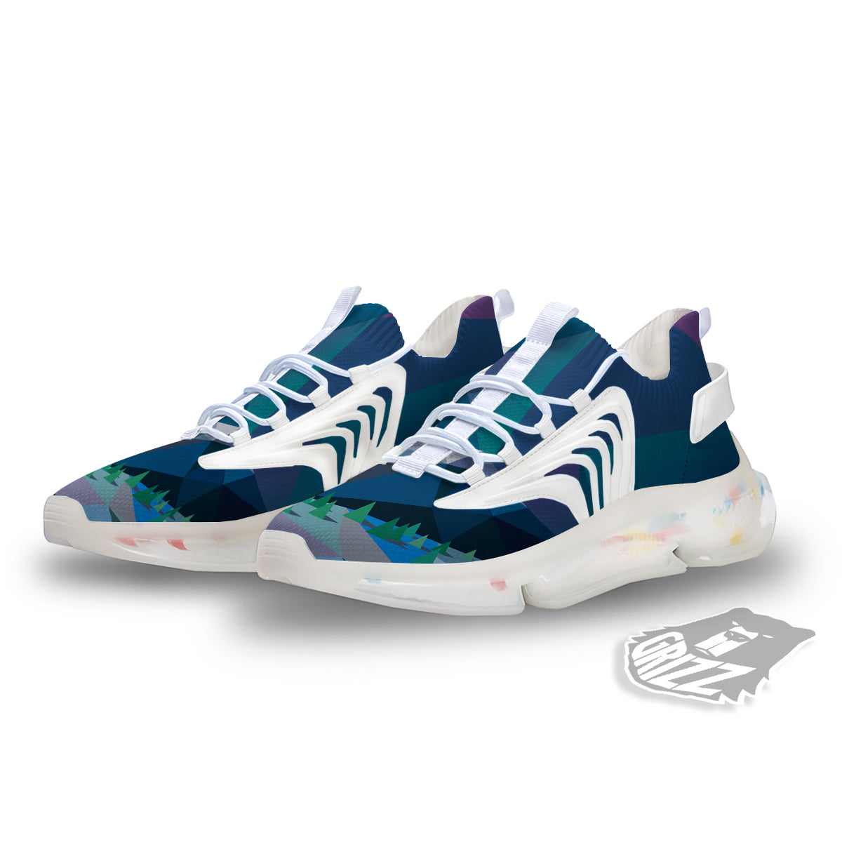 Northern Lights Geometric Polygonal Print White Gym Shoes-grizzshop