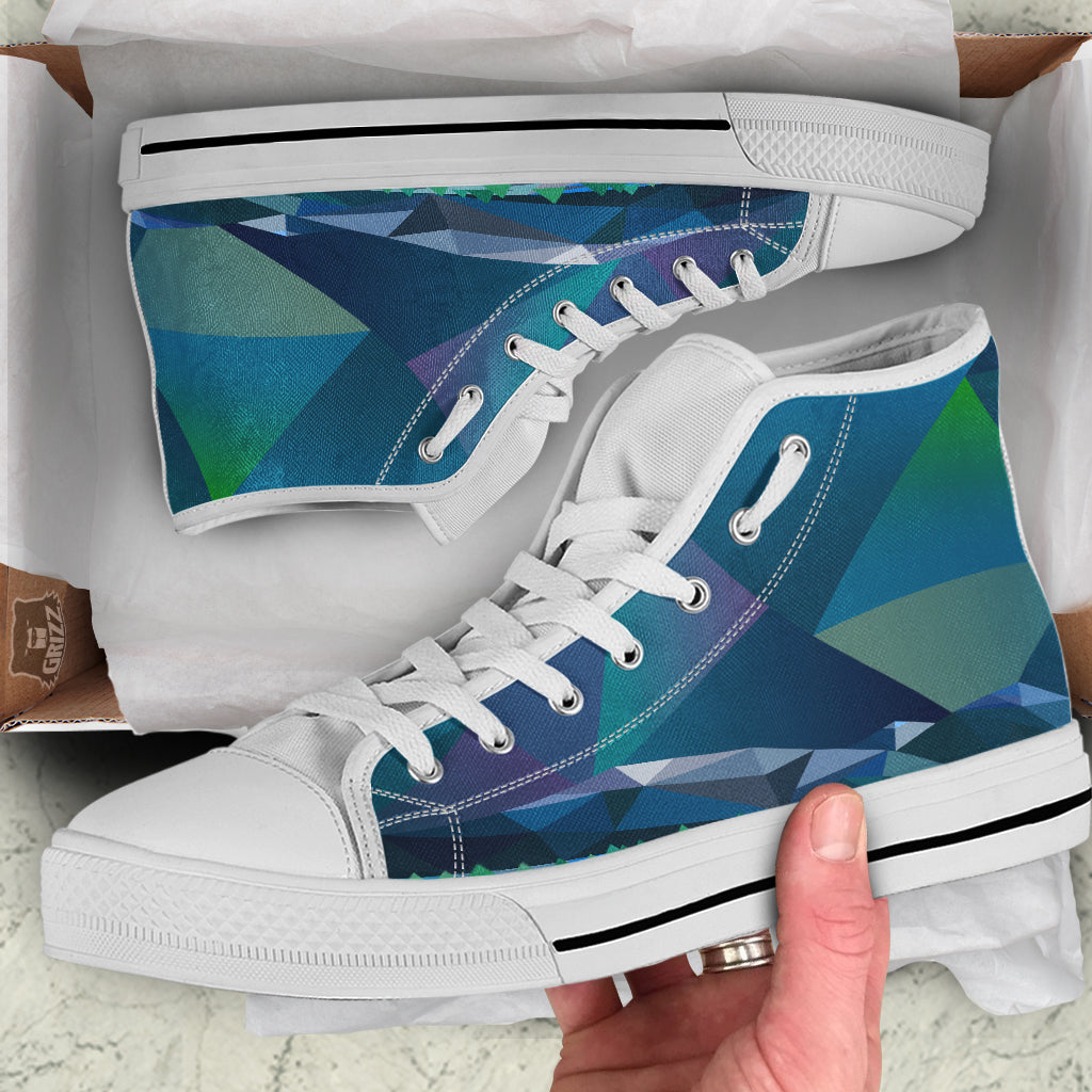 Northern Lights Geometric Polygonal Print White High Top Shoes-grizzshop