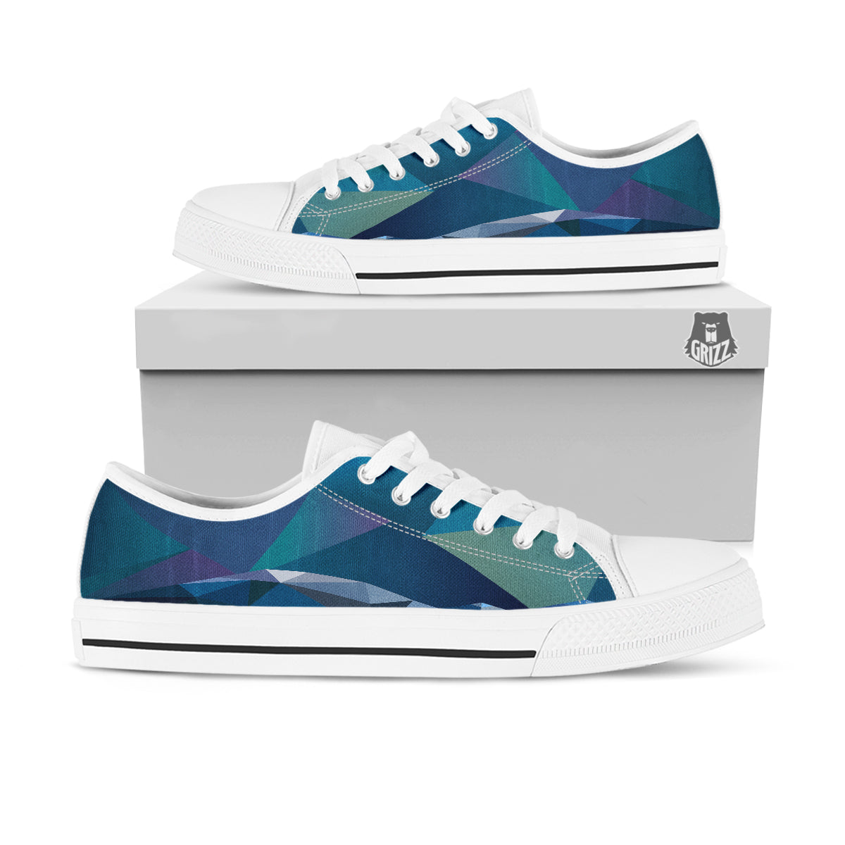 Northern Lights Geometric Polygonal Print White Low Top Shoes-grizzshop