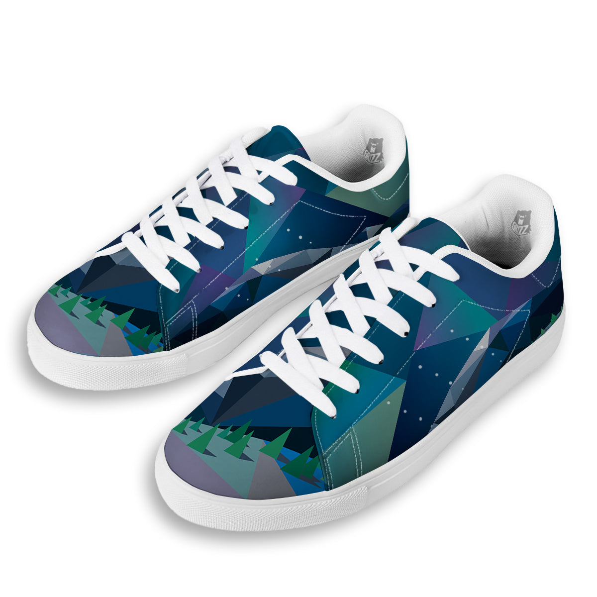 Northern Lights Geometric Polygonal Print White Low Top Sneakers-grizzshop