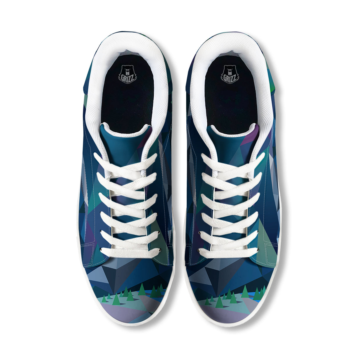 Northern Lights Geometric Polygonal Print White Low Top Sneakers-grizzshop